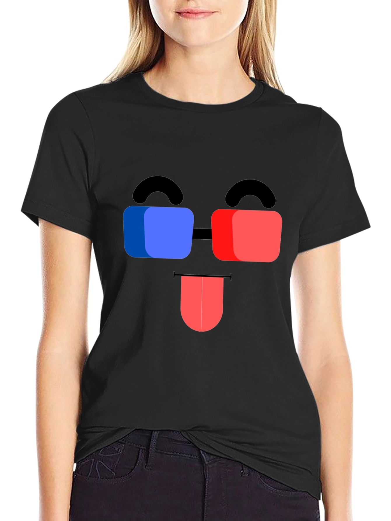Funny 3D Glasses Face Black T-Shirt