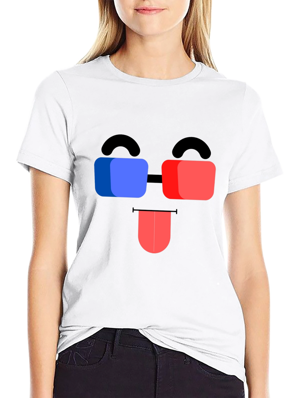 Funny 3D Glasses Face Black T-Shirt