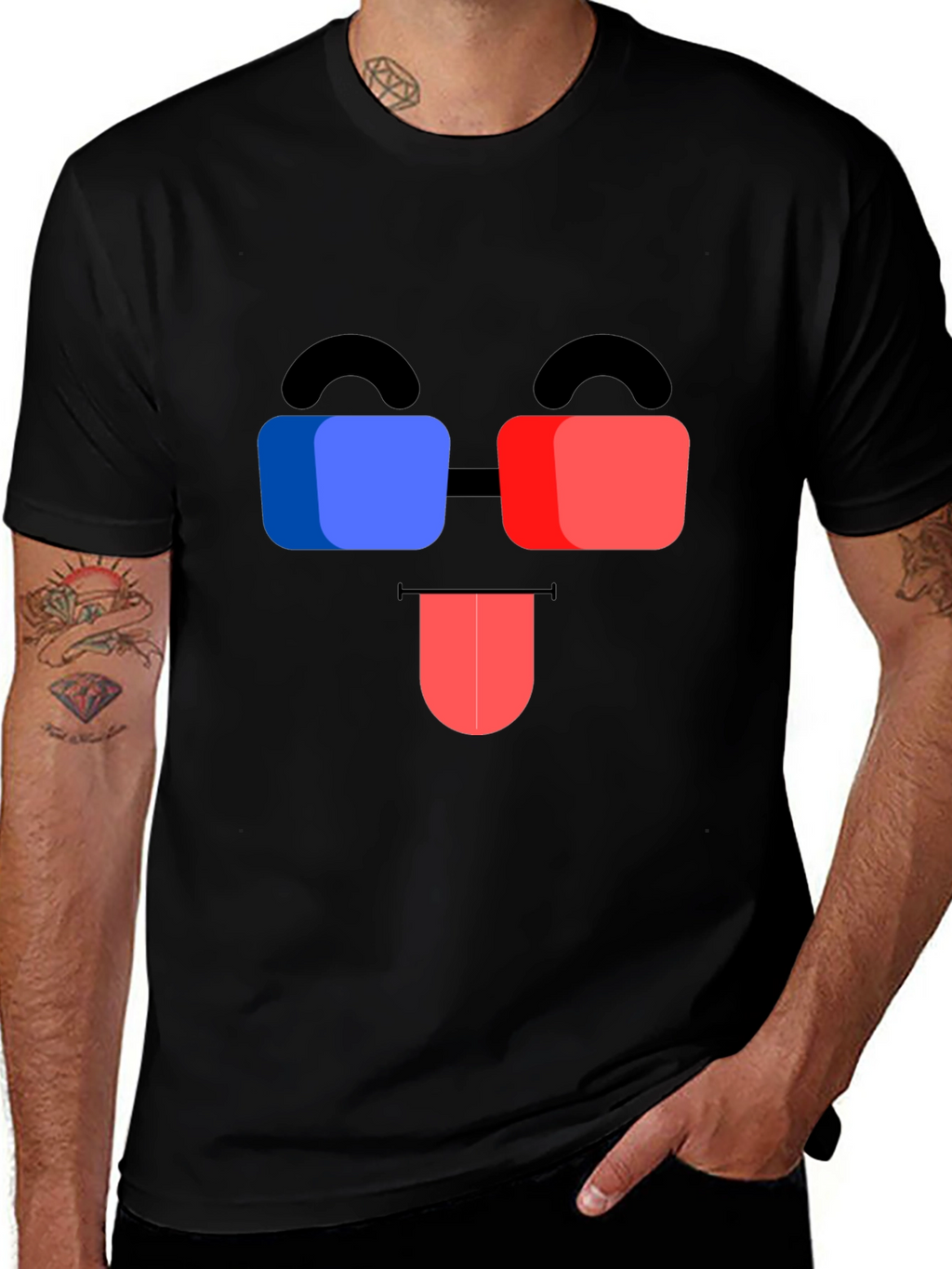 Funny 3D Glasses Face Black T-Shirt