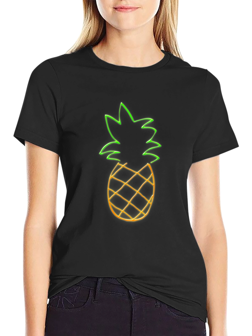 Neon Pineapple Graphic Tee - Black