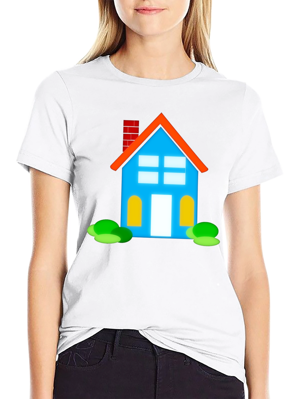 Cartoon House Graphic Tee - Black Cotton Casual Shirt