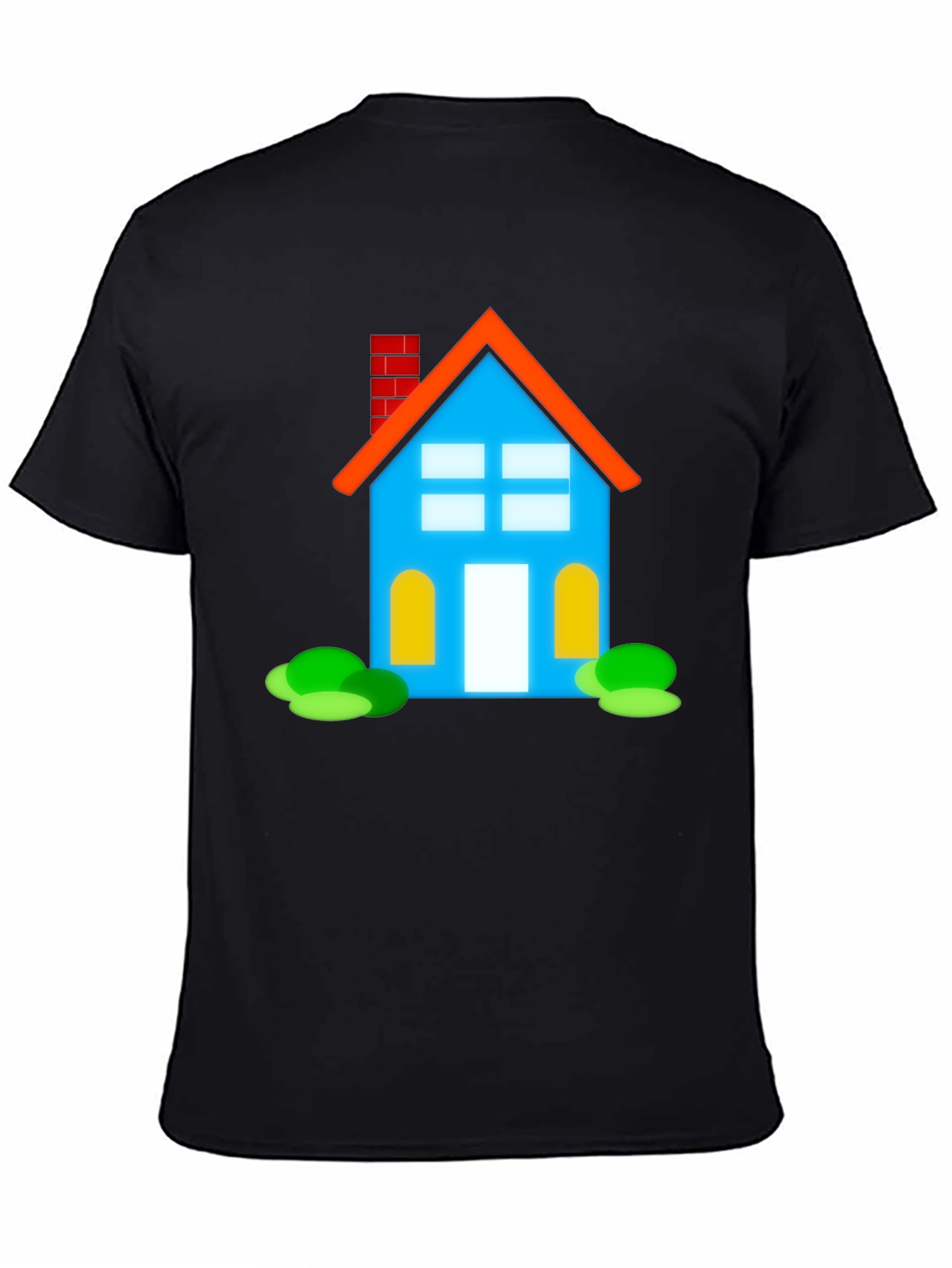 Cartoon House Graphic Tee - Black Cotton Casual Shirt