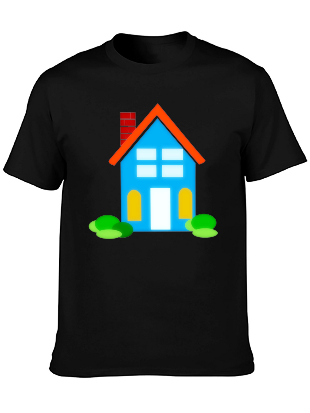Cartoon House Graphic Tee - Black Cotton Casual Shirt