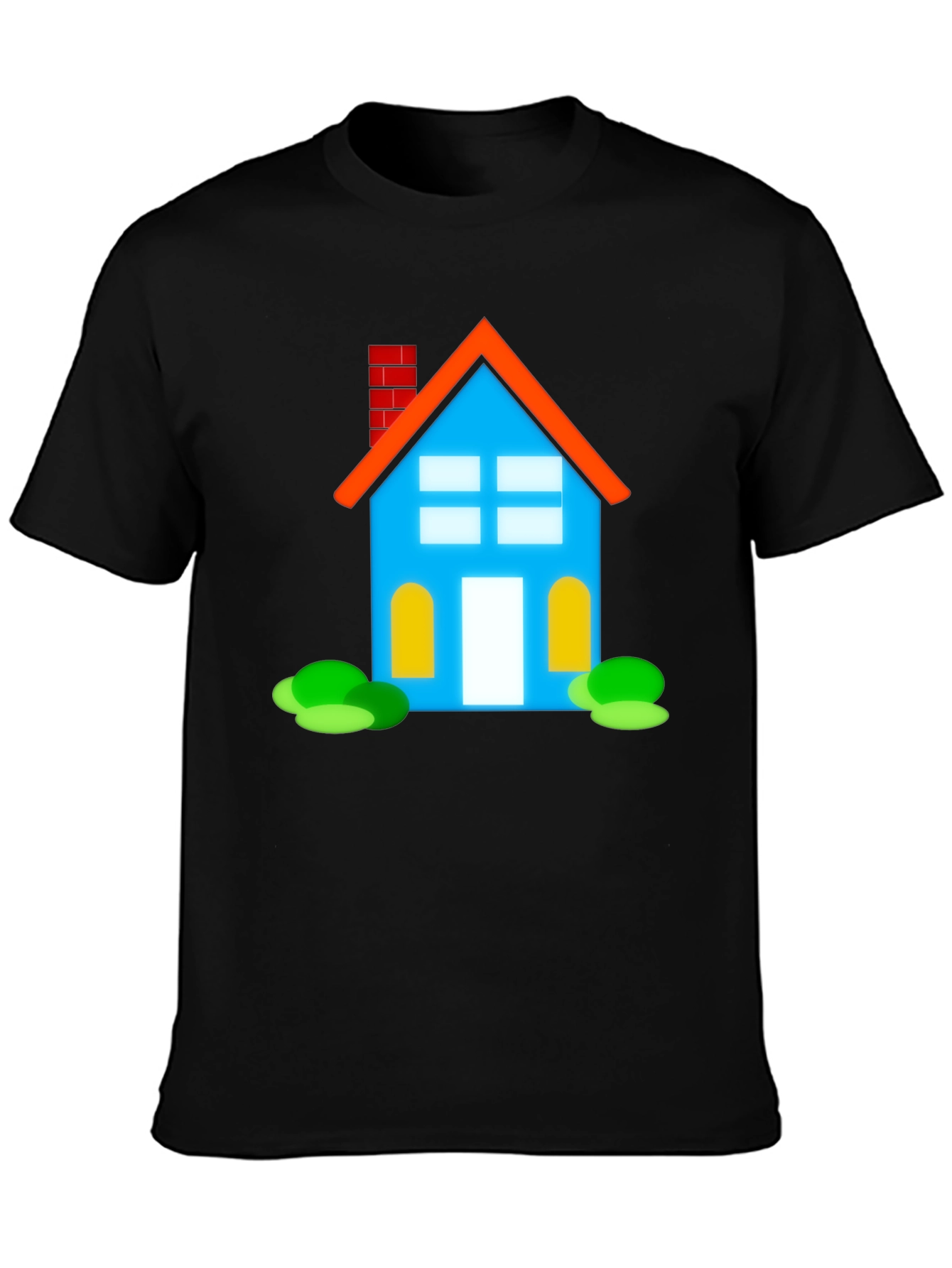 Cartoon House Graphic Tee - Black Cotton Casual Shirt