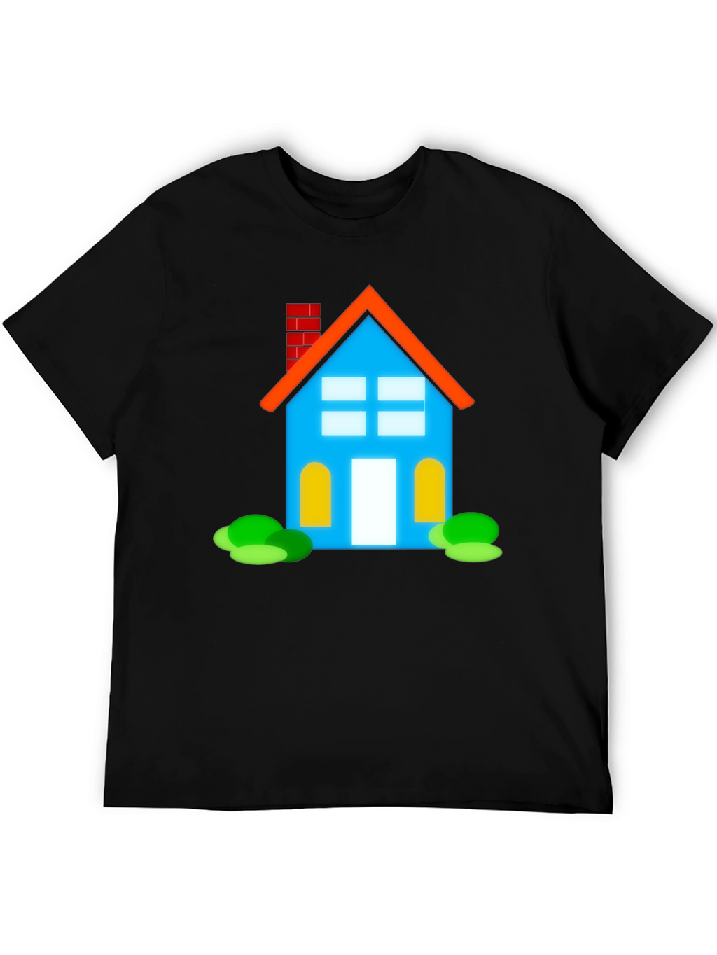 Cartoon House Graphic Tee - Black Cotton Casual Shirt