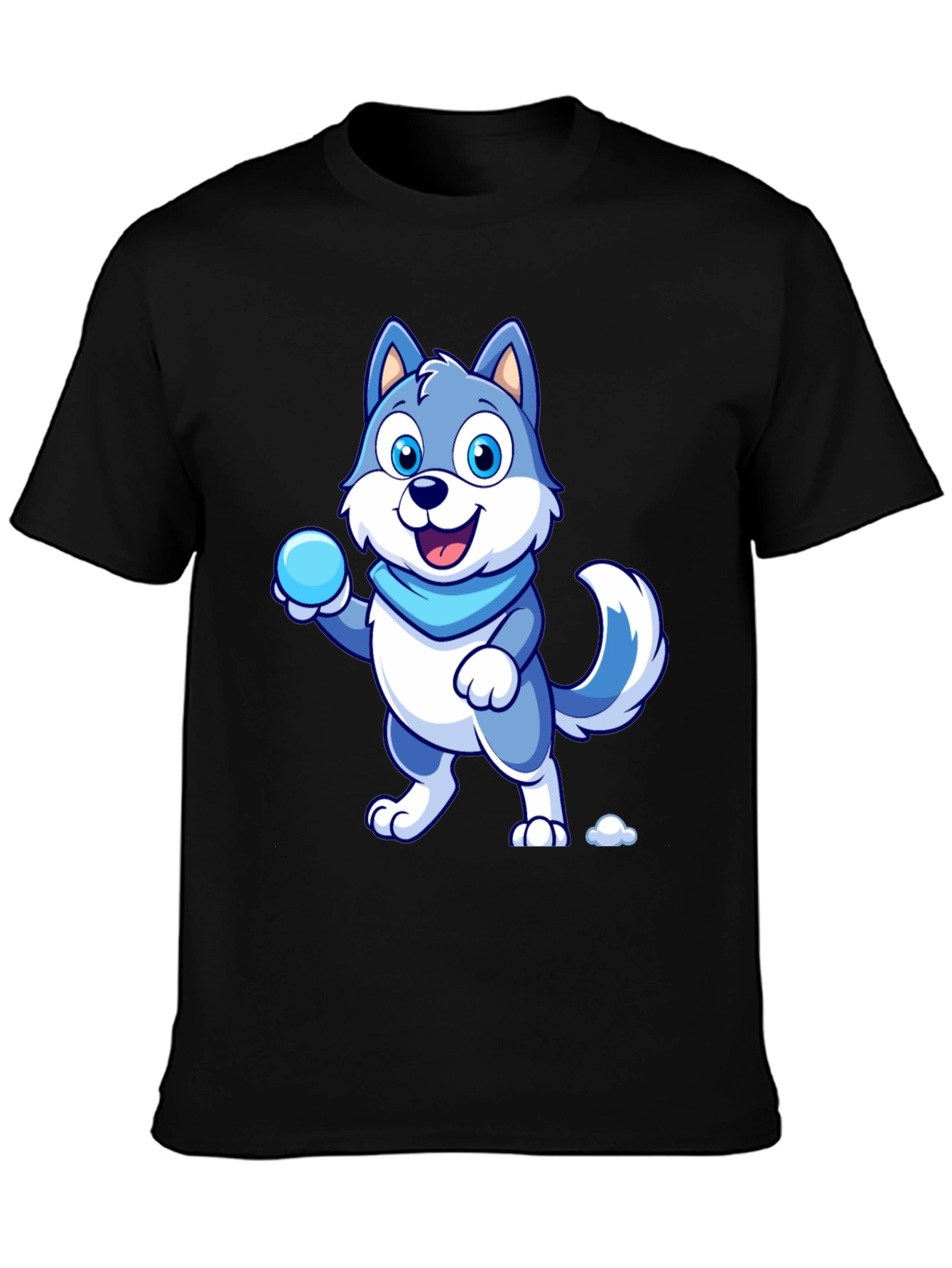 Cartoon Wolf Graphic Tee - Blue & White Design