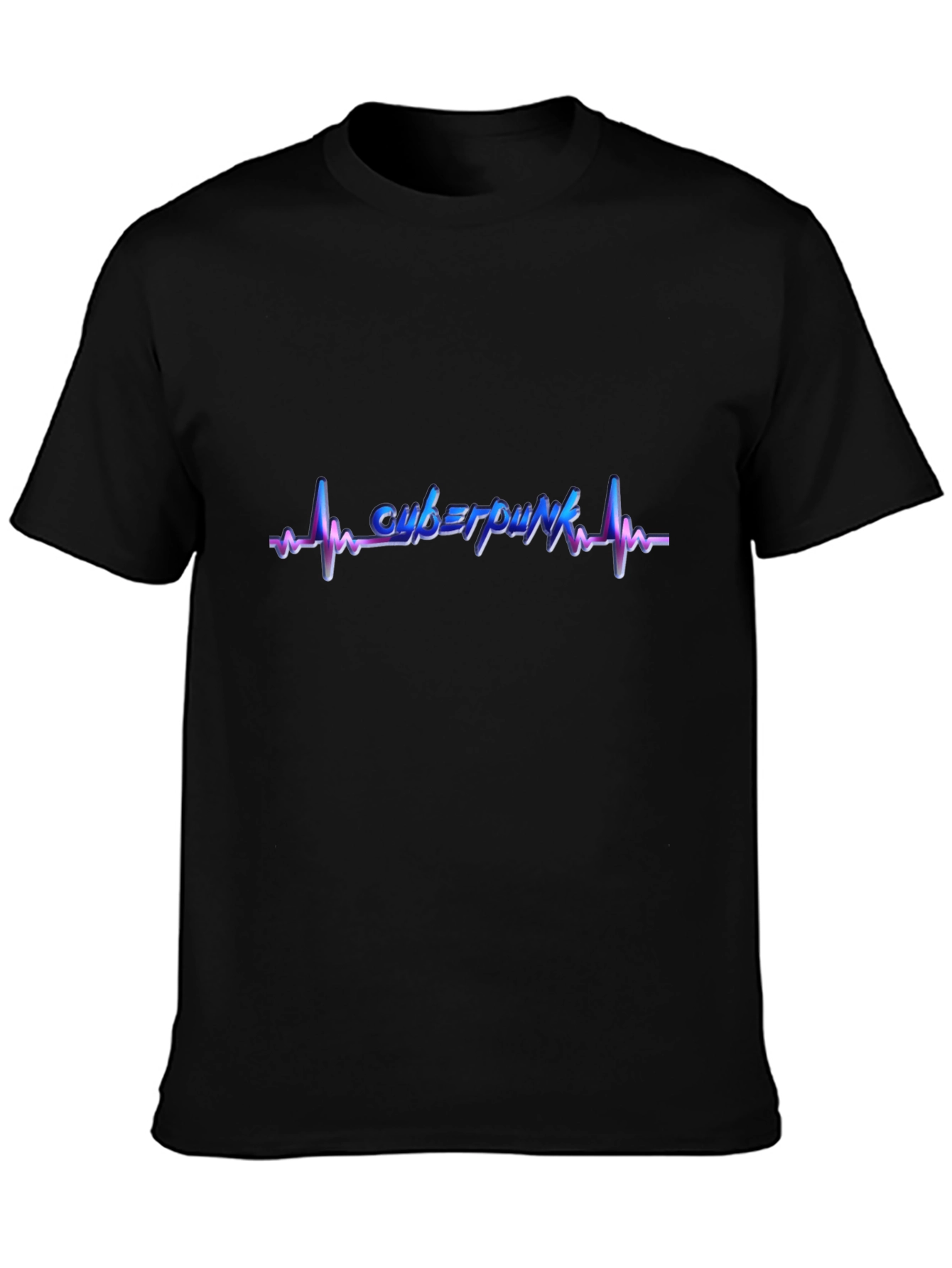 Cyberpunk Heartbeat Graphic Tee - Black Cotton Blend