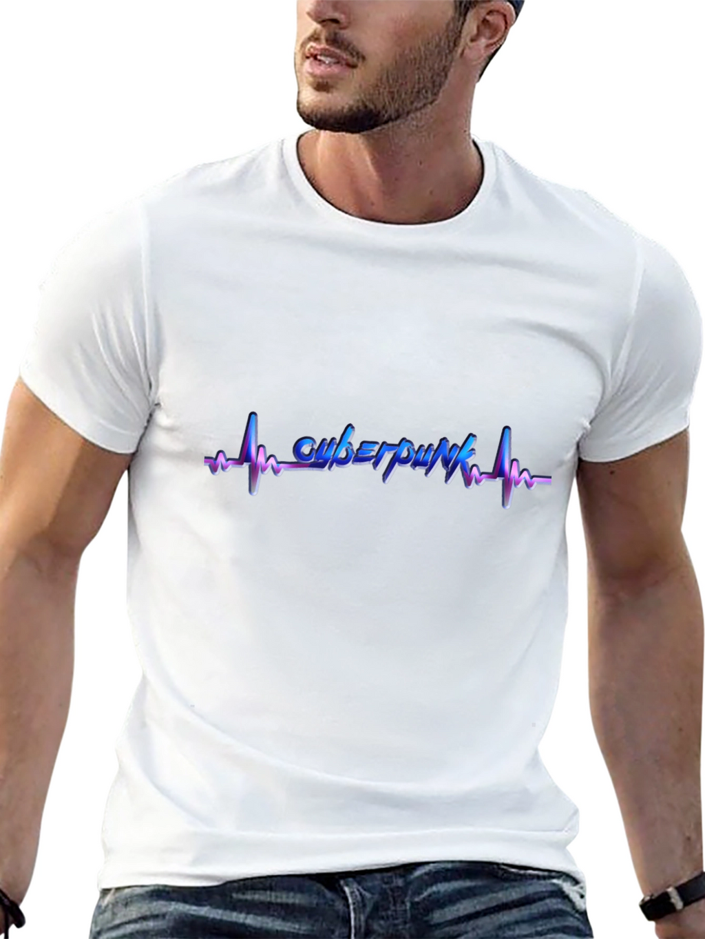 Cyberpunk Heartbeat Graphic Tee - Black Cotton Blend