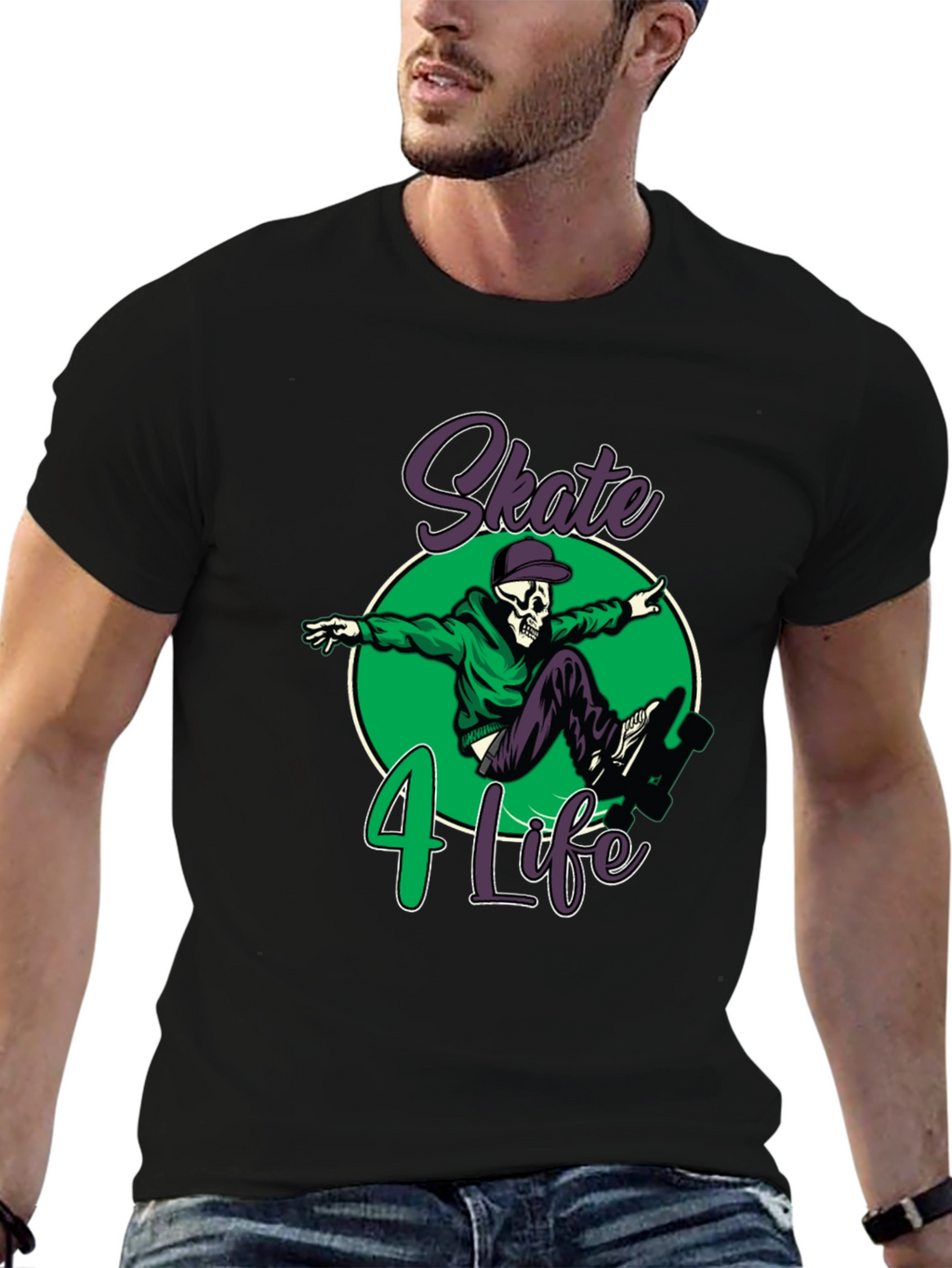 Skate 4 Life T-Shirt: Skull Skateboard Design