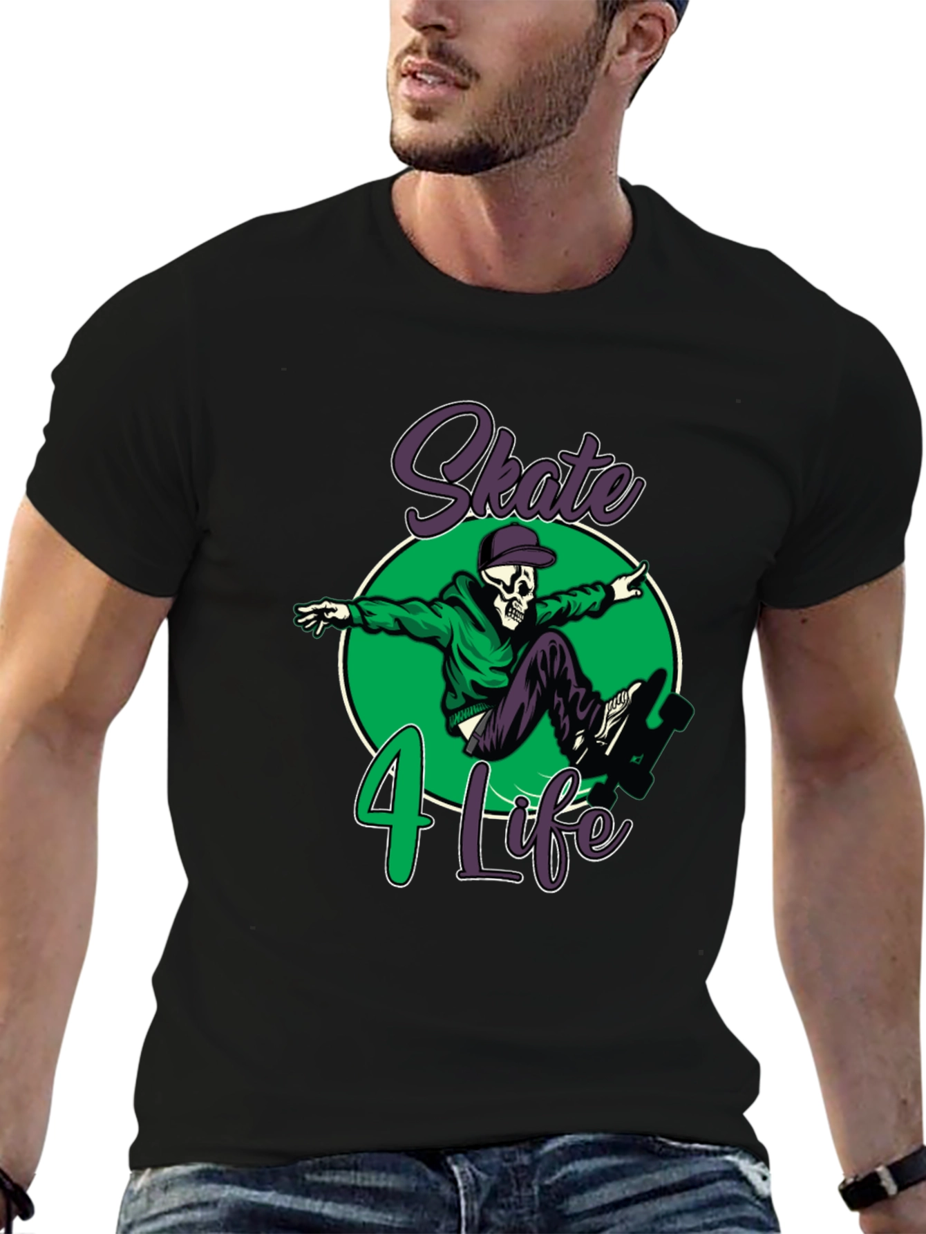 Skate 4 Life T-Shirt: Skull Skateboard Design