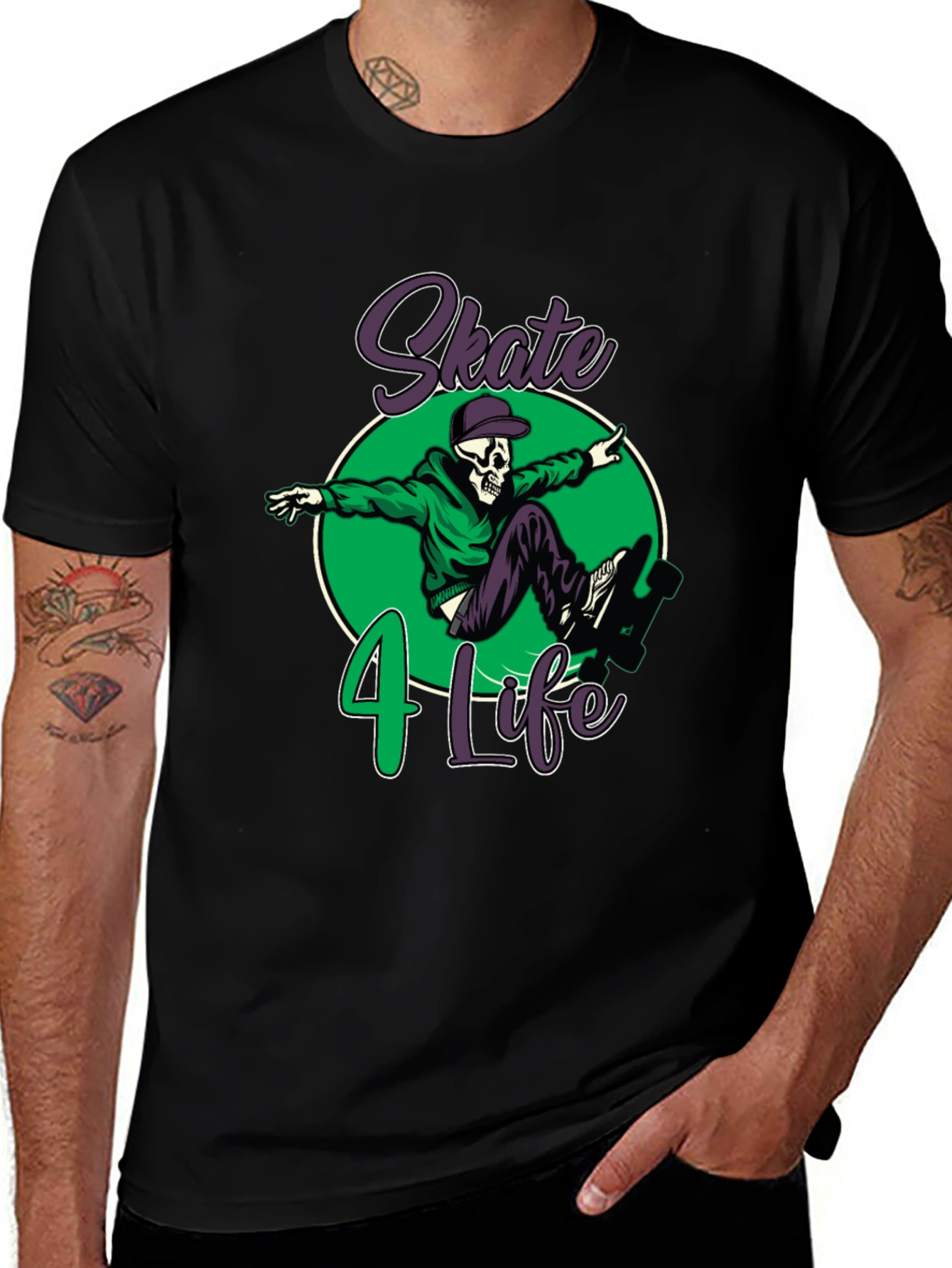 Skate 4 Life T-Shirt: Skull Skateboard Design