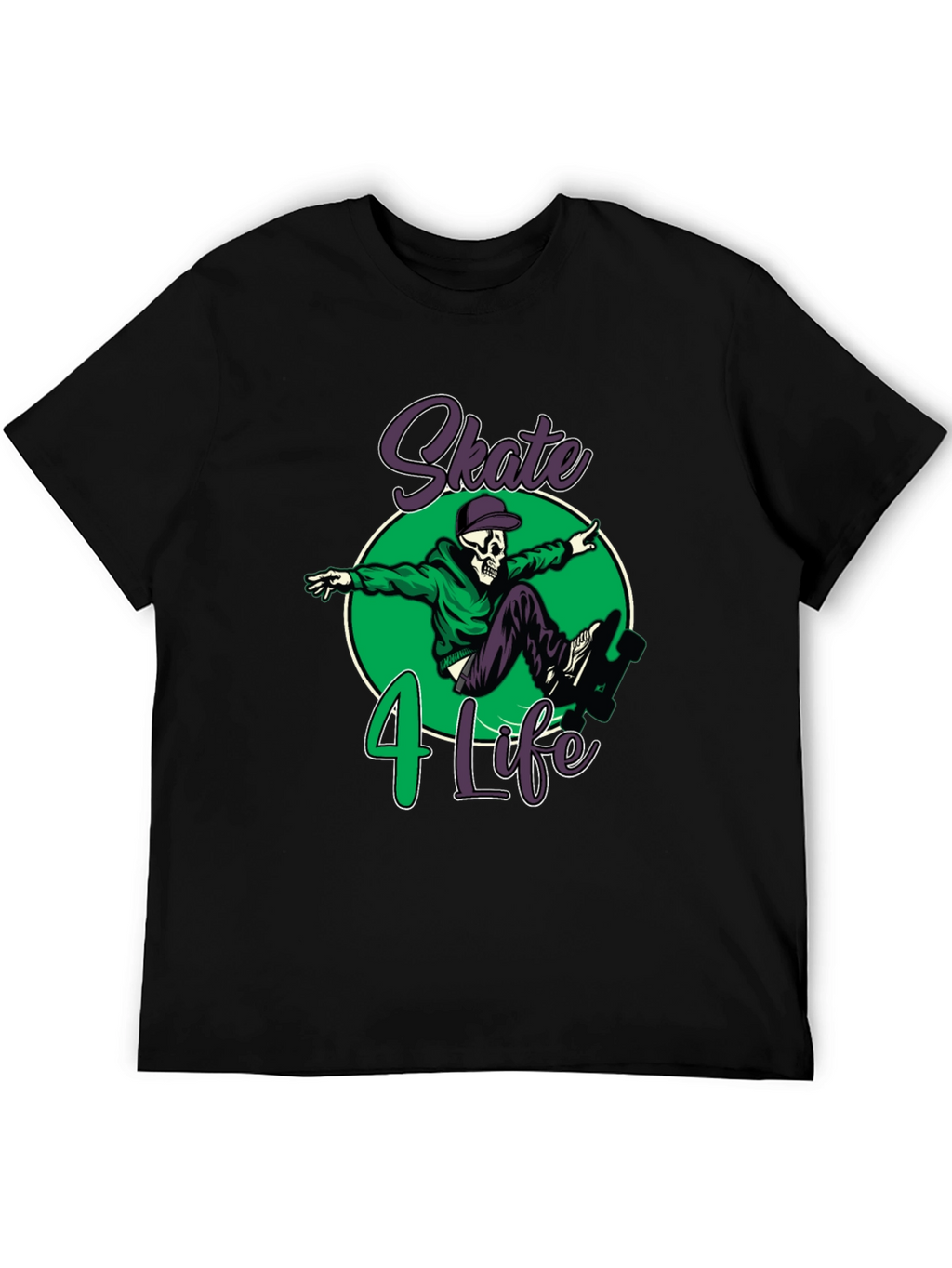 Skate 4 Life T-Shirt: Skull Skateboard Design