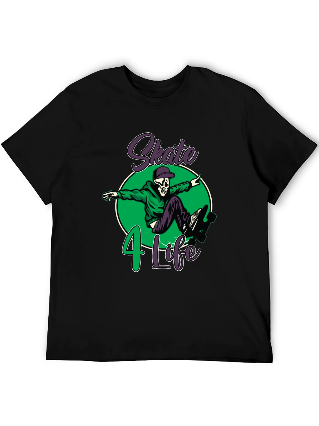 Skate 4 Life T-Shirt: Skull Skateboard Design