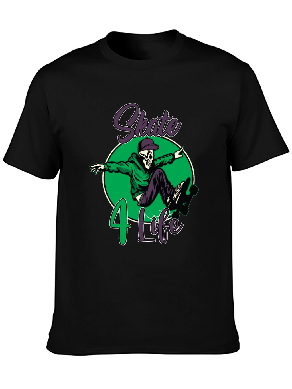 Skate 4 Life T-Shirt: Skull Skateboard Design