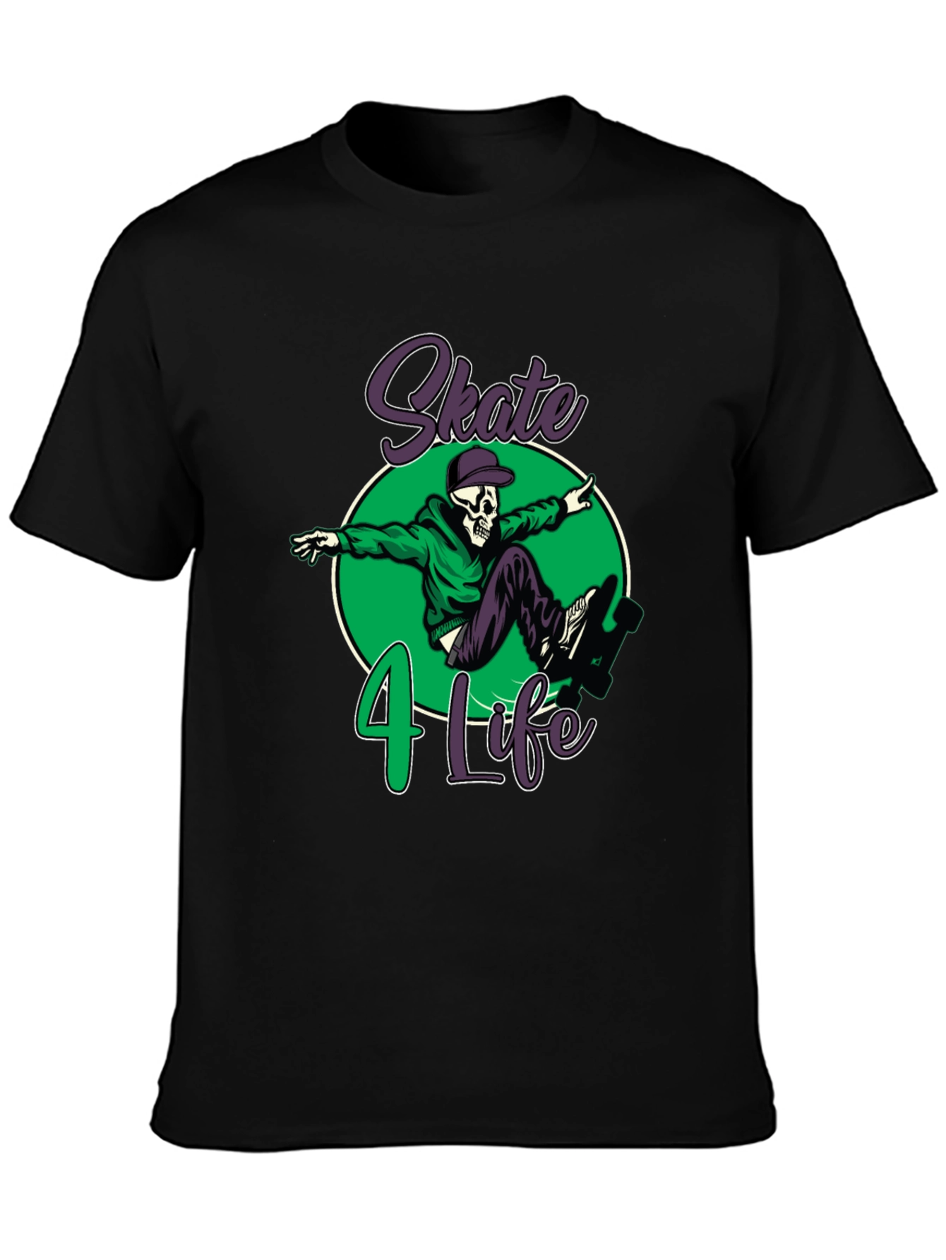 Skate 4 Life T-Shirt: Skull Skateboard Design