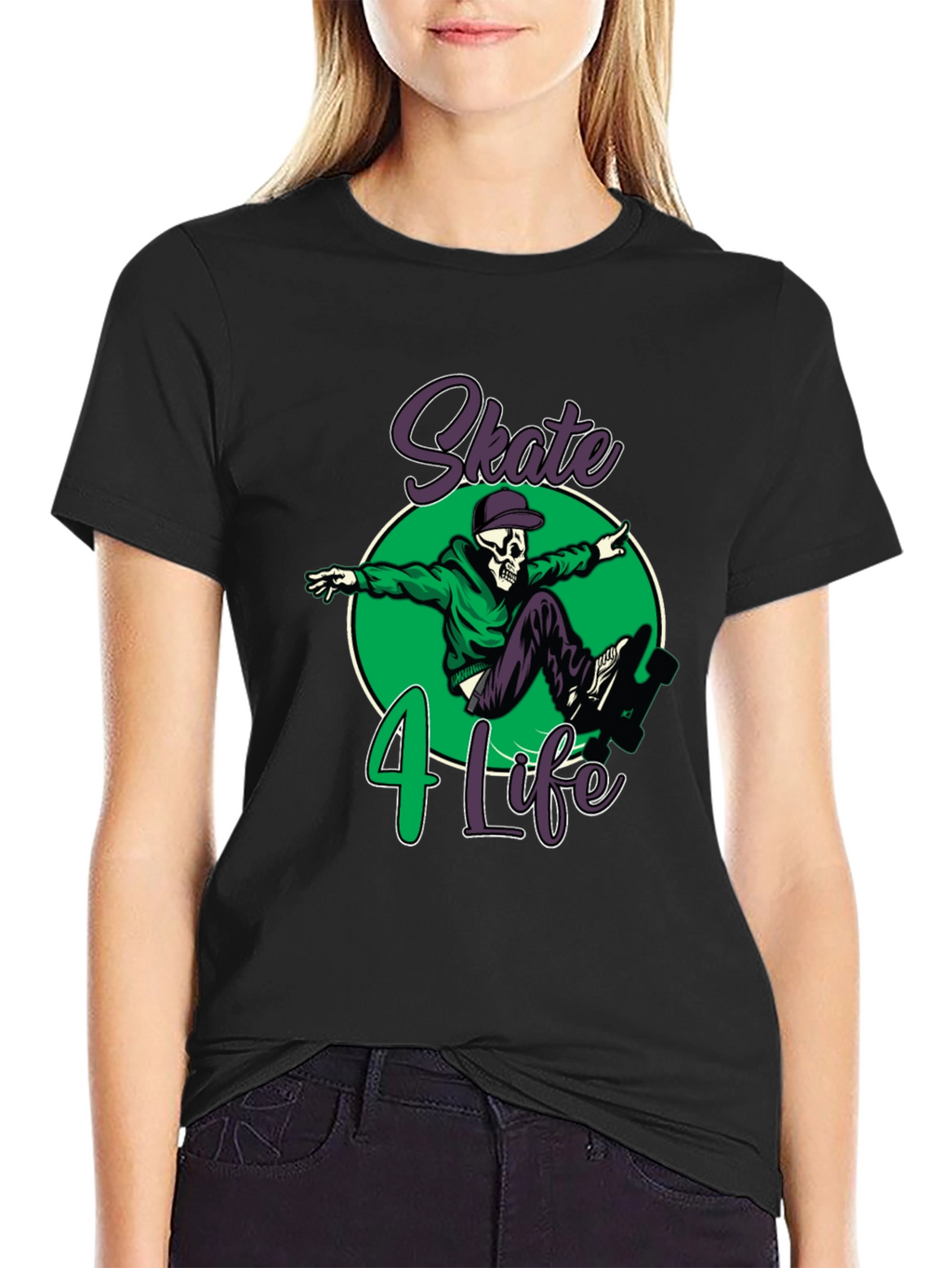 Skate 4 Life T-Shirt: Skull Skateboard Design