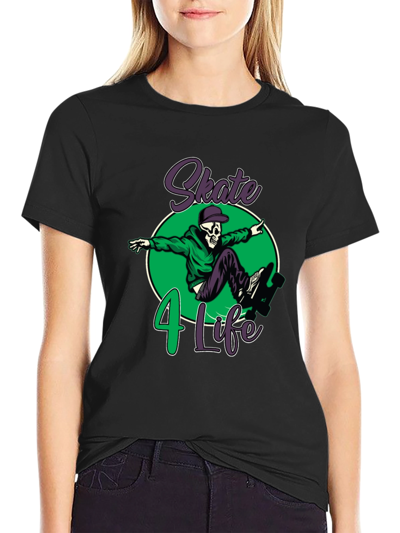 Skate 4 Life T-Shirt: Skull Skateboard Design