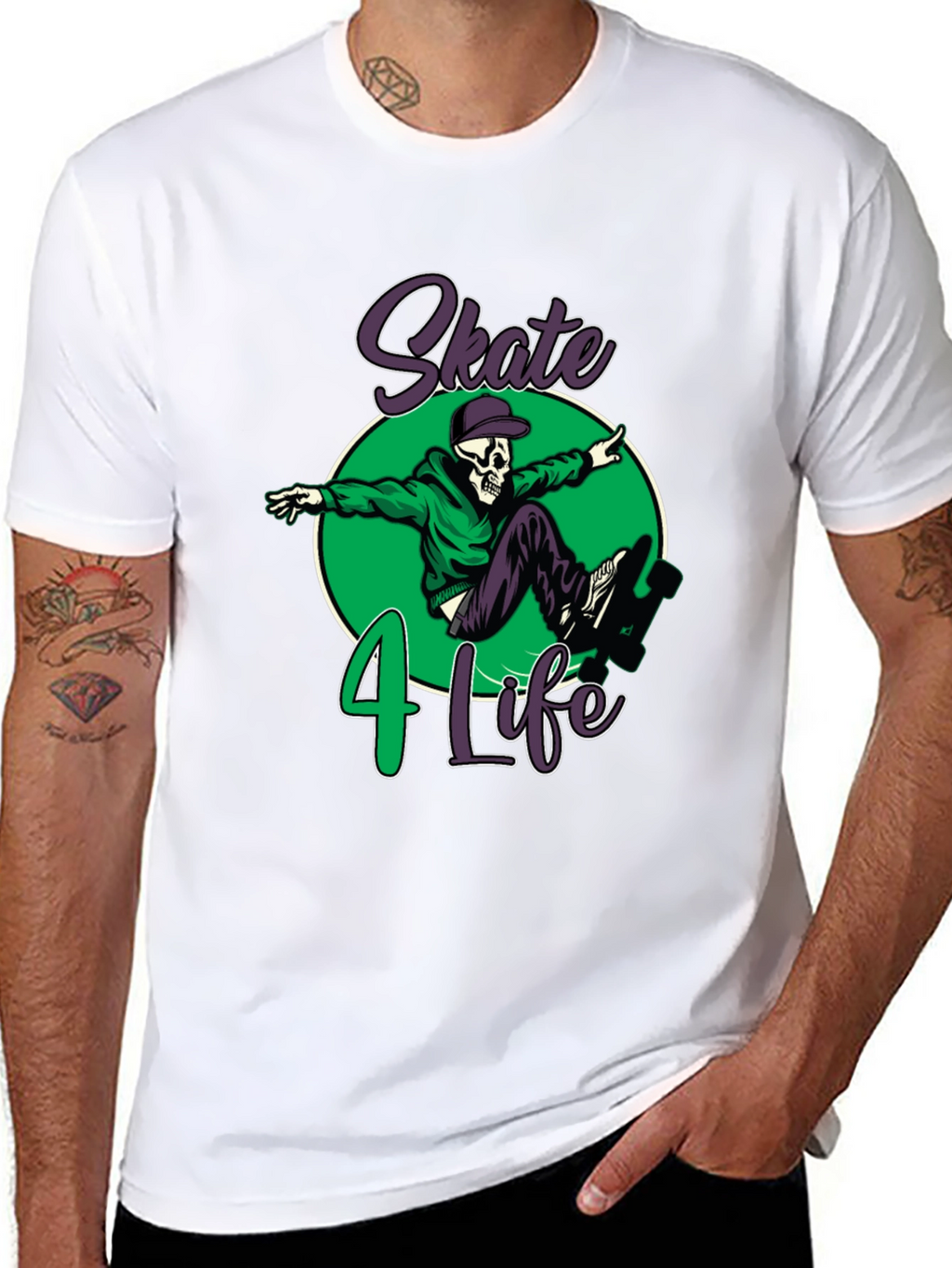 Skate 4 Life T-Shirt: Skull Skateboard Design