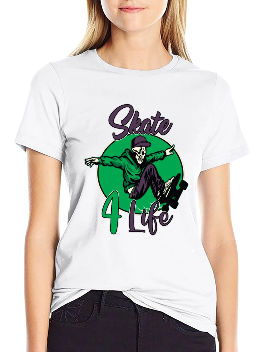 Skate 4 Life T-Shirt: Skull Skateboard Design
