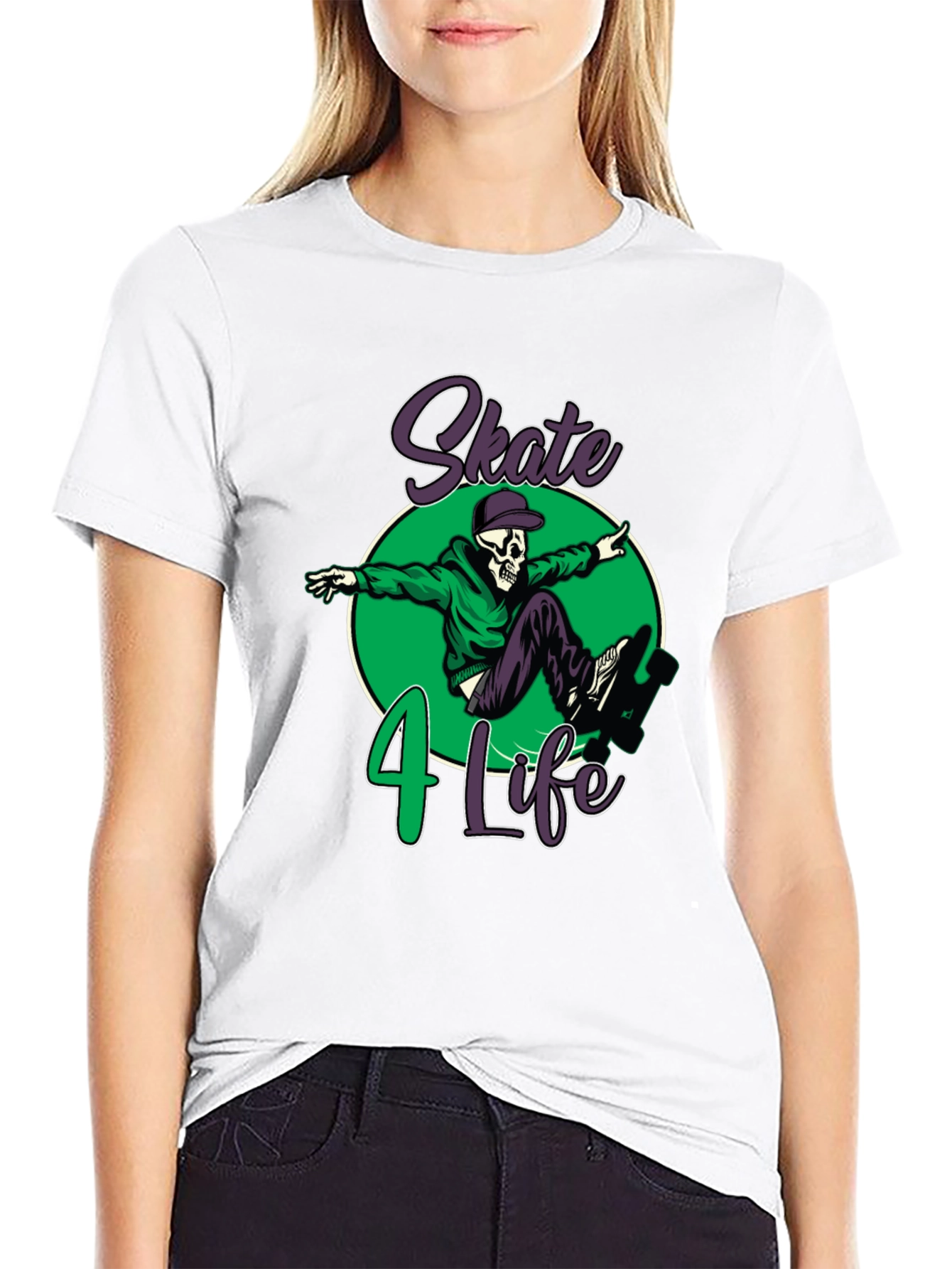 Skate 4 Life T-Shirt: Skull Skateboard Design