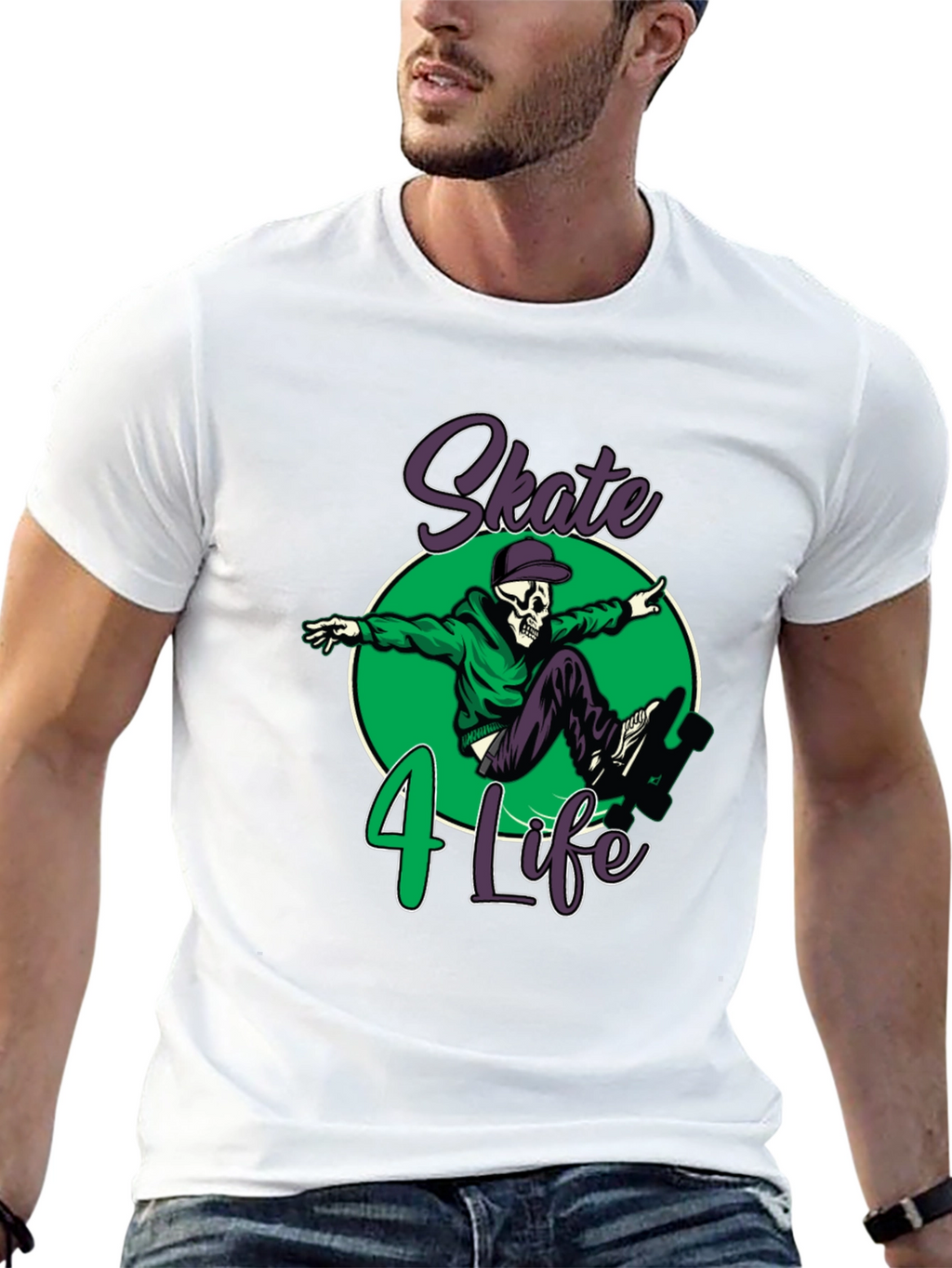 Skate 4 Life T-Shirt: Skull Skateboard Design