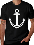 Nautical Anchor Graphic Tee - Black Cotton T-Shirt