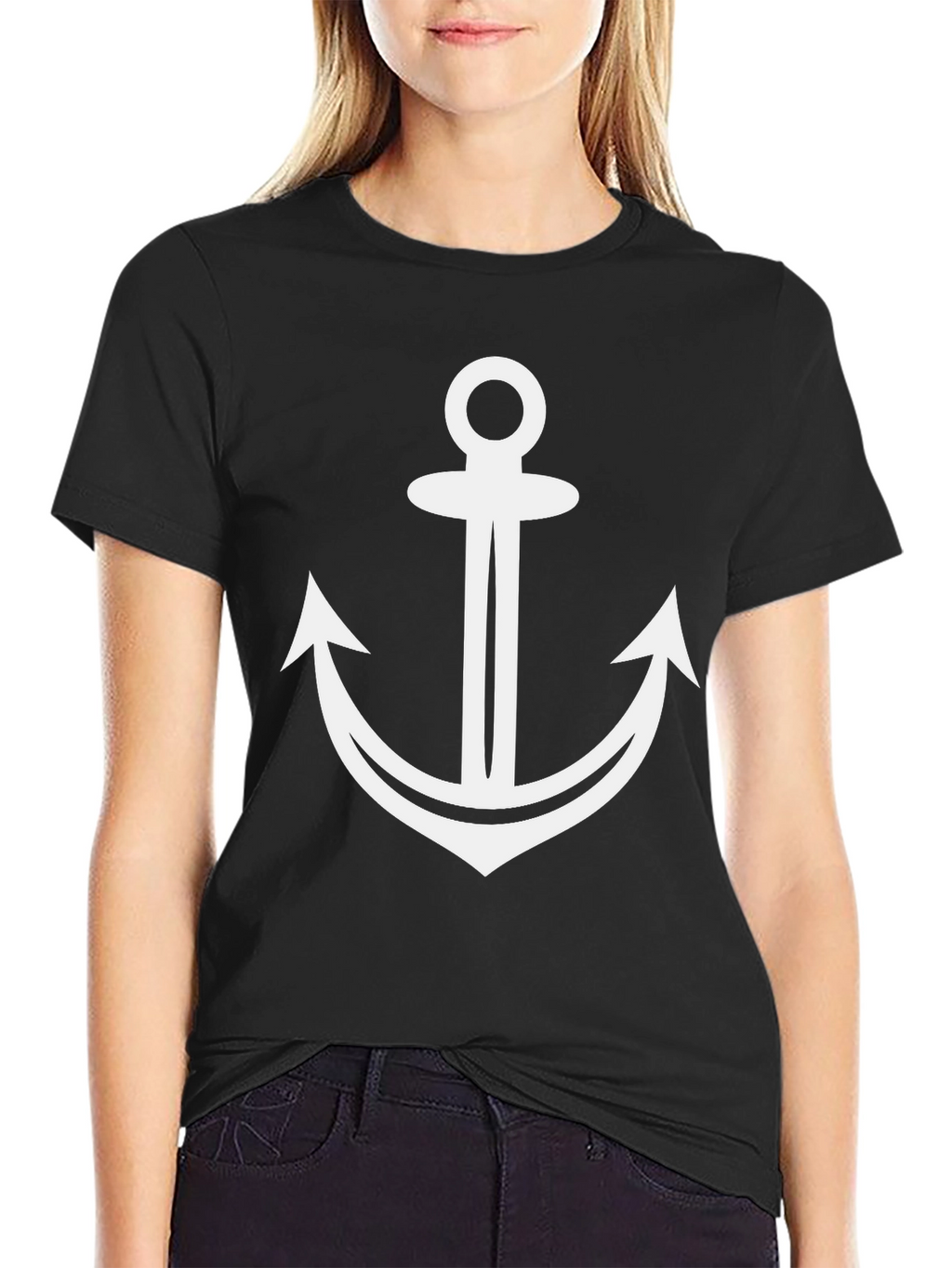 Nautical Anchor Graphic Tee - Black Cotton T-Shirt