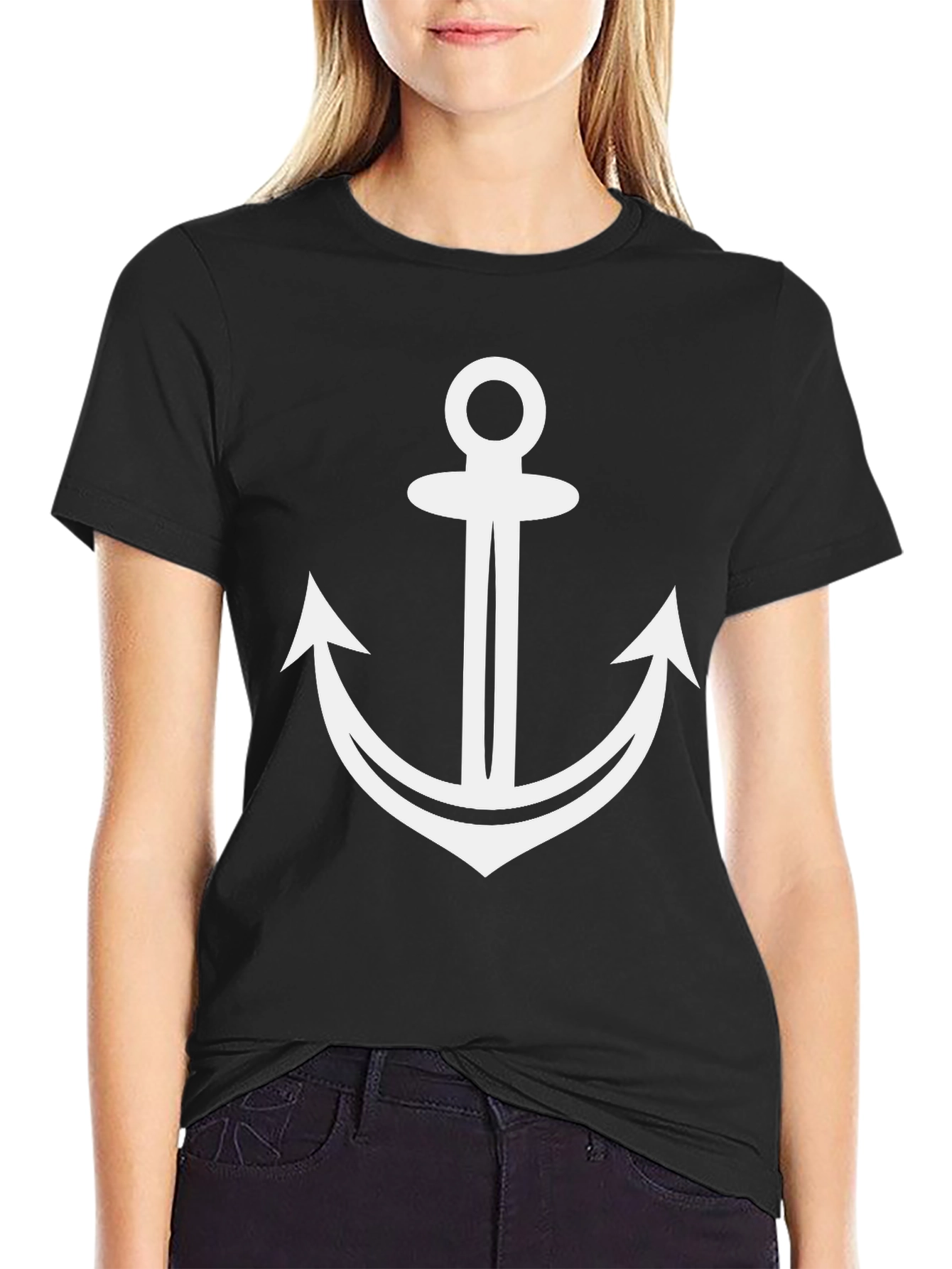 Nautical Anchor Graphic Tee - Black Cotton T-Shirt