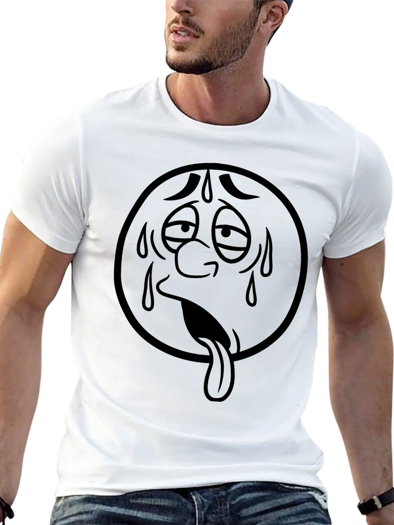 Sweaty Face Emoji Graphic T-Shirt - Black