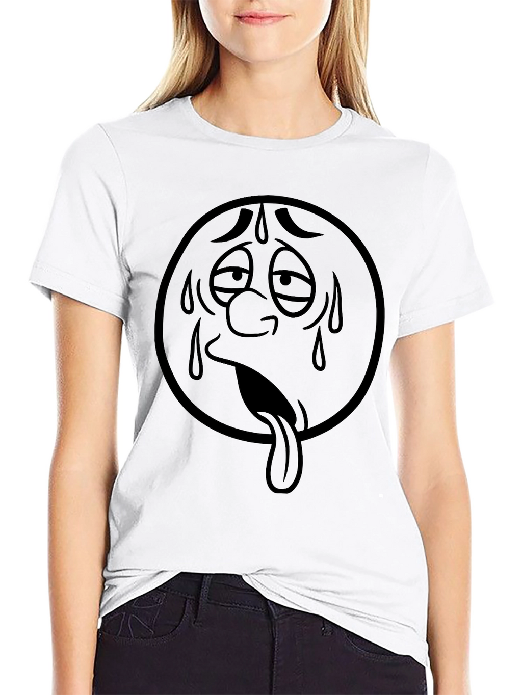 Sweaty Face Emoji Graphic T-Shirt - Black