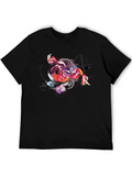 Abstract Rose & R Letter Black Graphic Tee
