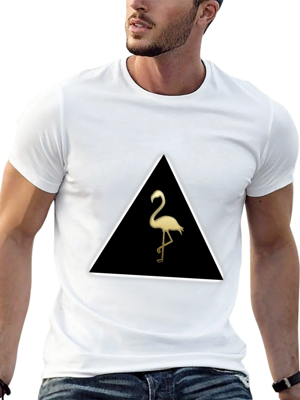 Triangle Flamingo Graphic Tee - Stylish Black T-Shirt