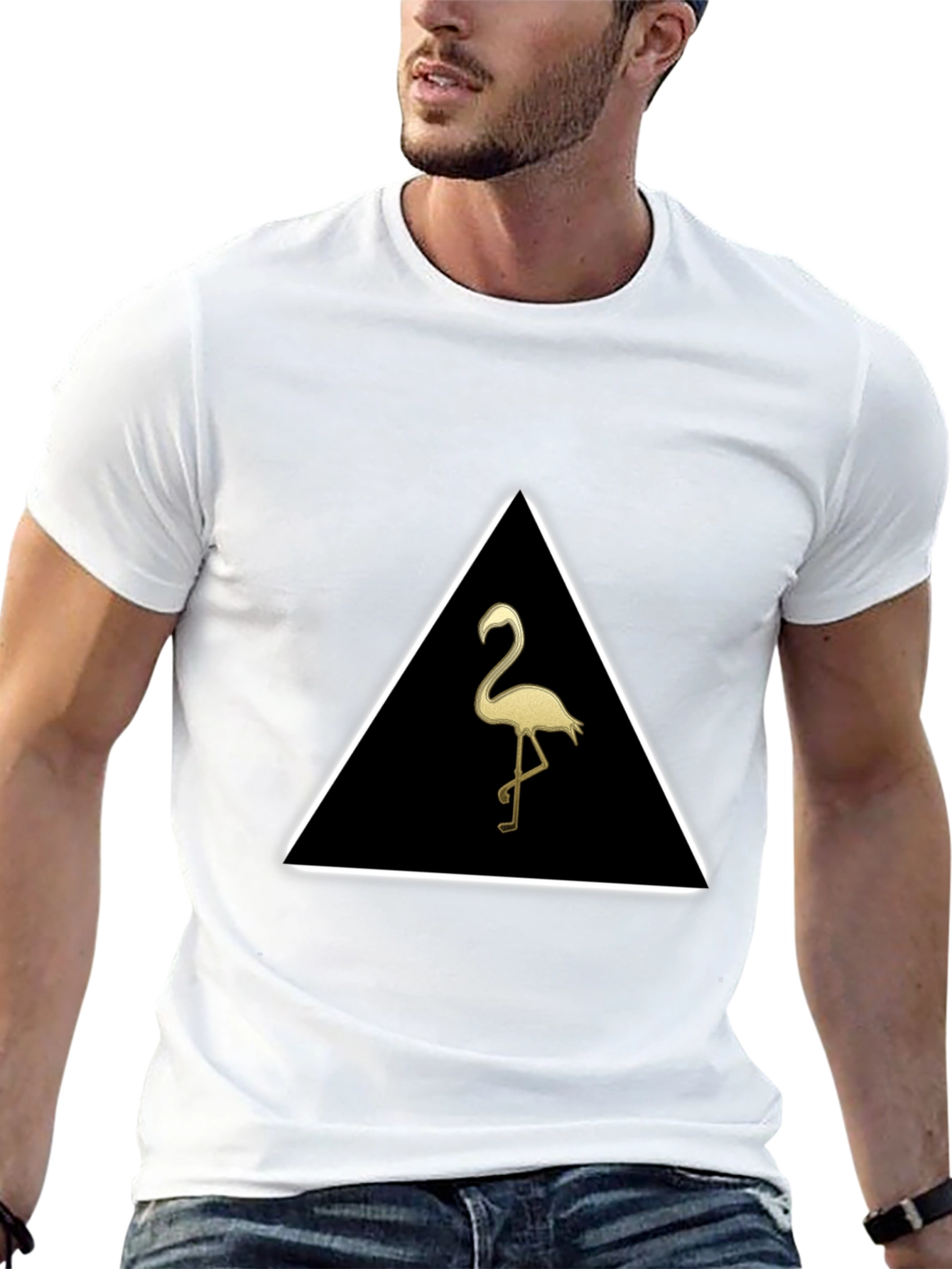 Triangle Flamingo Graphic Tee - Stylish Black T-Shirt
