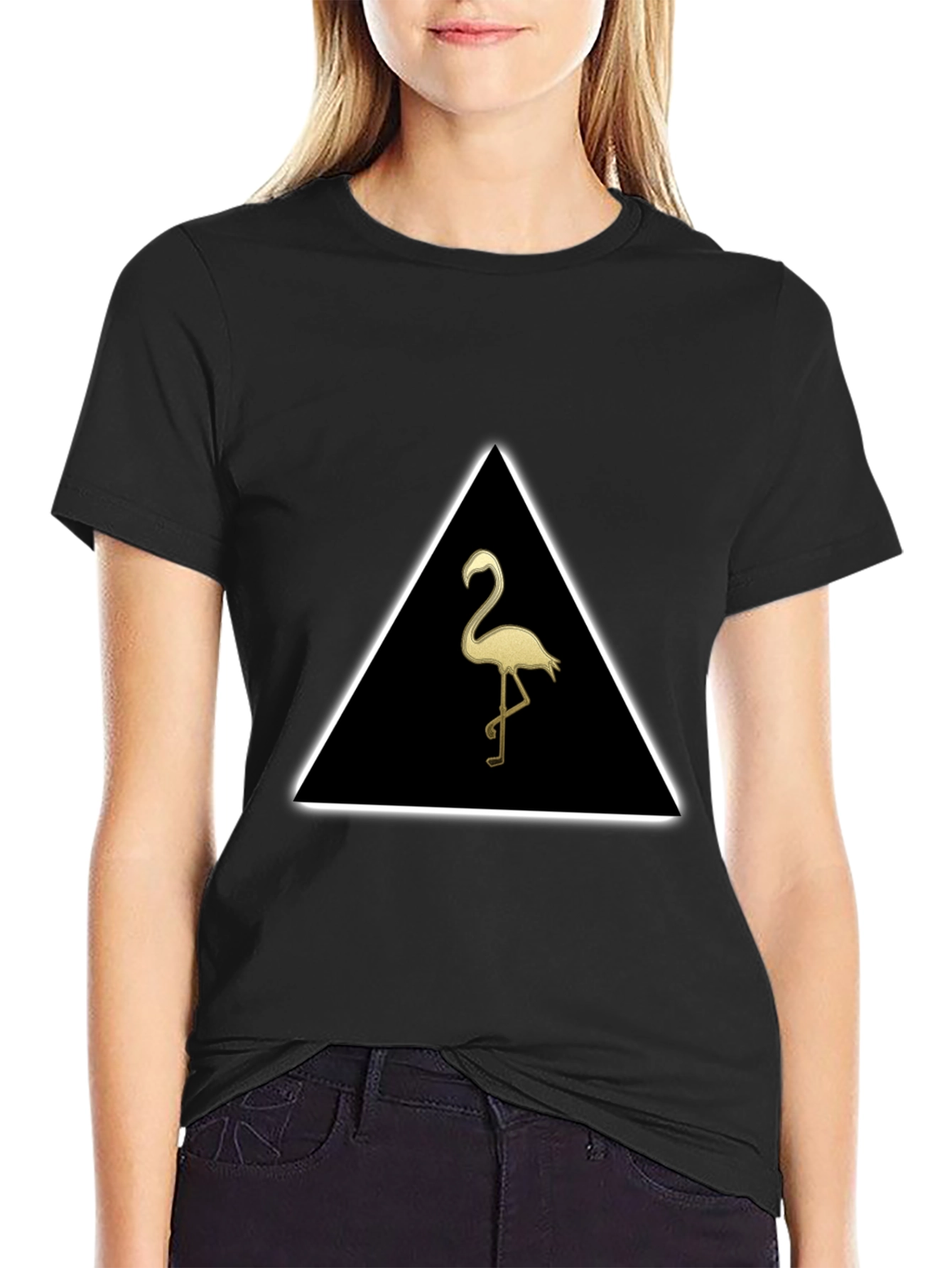 Triangle Flamingo Graphic Tee - Stylish Black T-Shirt