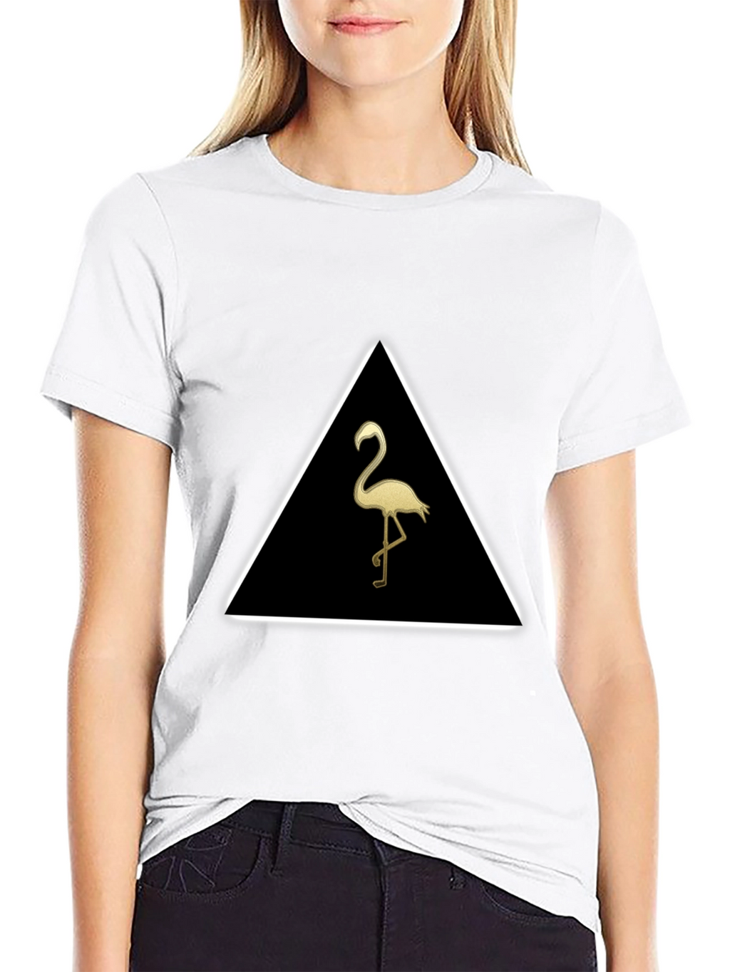 Triangle Flamingo Graphic Tee - Stylish Black T-Shirt