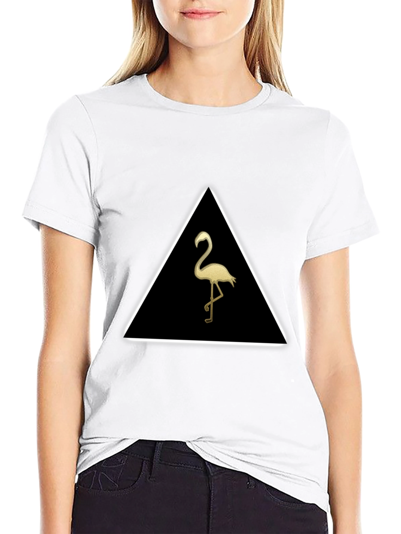 Triangle Flamingo Graphic Tee - Stylish Black T-Shirt