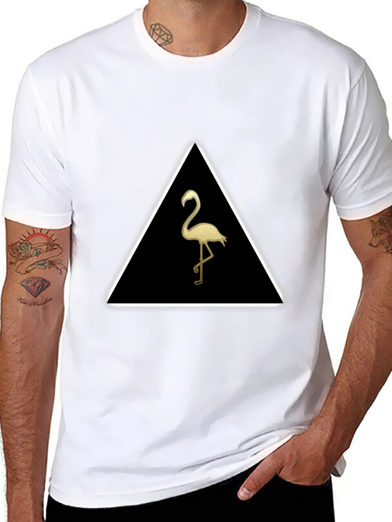 Triangle Flamingo Graphic Tee - Stylish Black T-Shirt