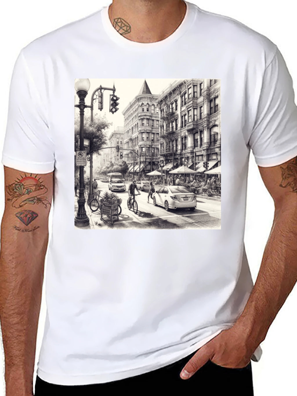 Urban Sketch Tee - Black Cotton Graphic T-Shirt