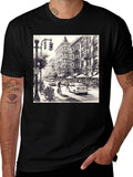 Urban Sketch Tee - Black Cotton Graphic T-Shirt