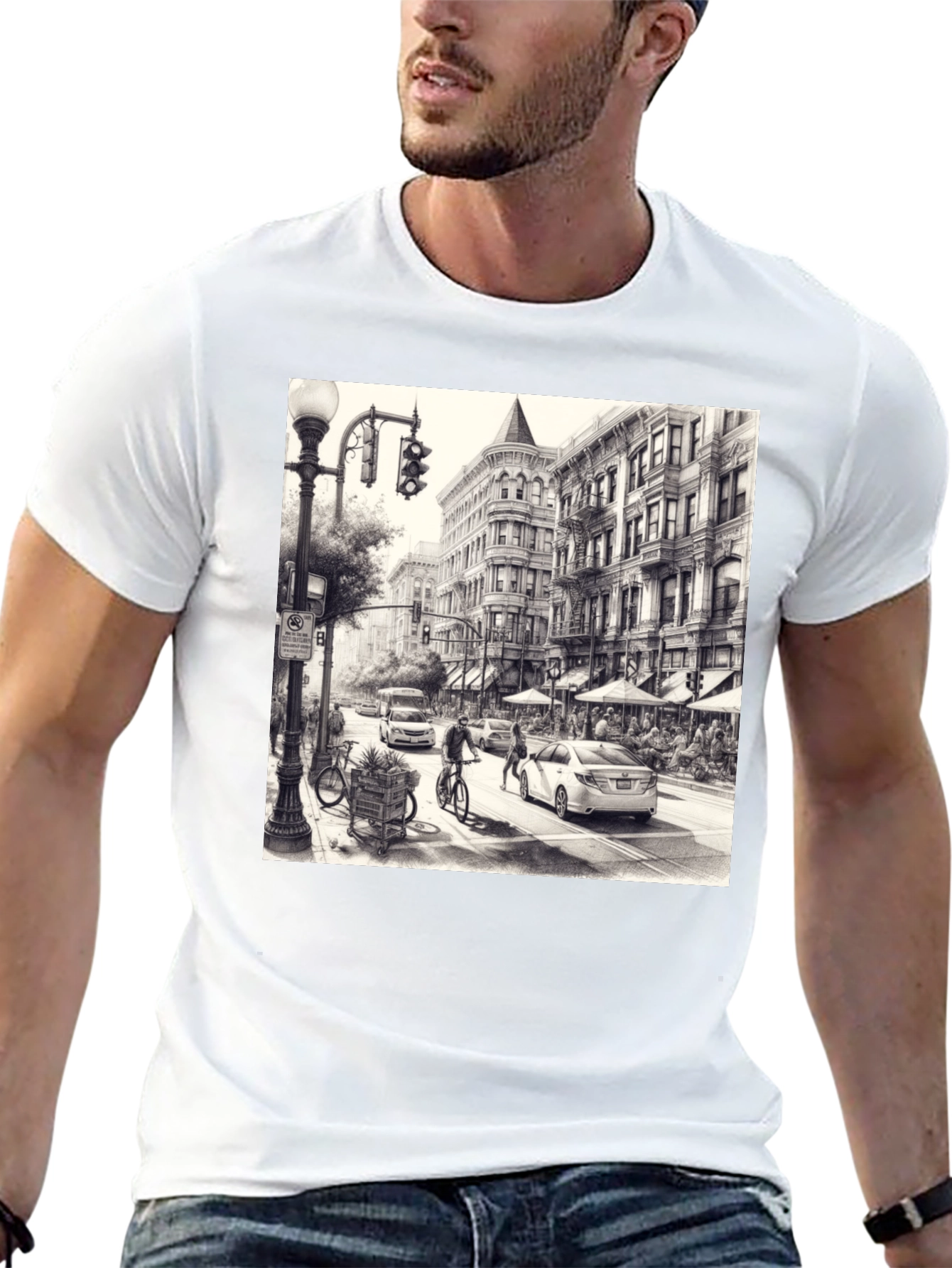 Urban Sketch Tee - Black Cotton Graphic T-Shirt