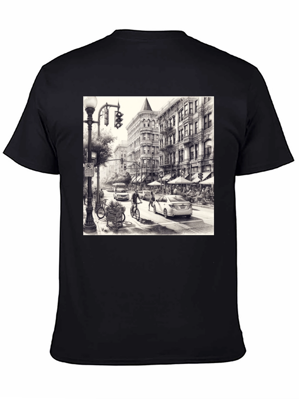 Urban Sketch Tee - Black Cotton Graphic T-Shirt