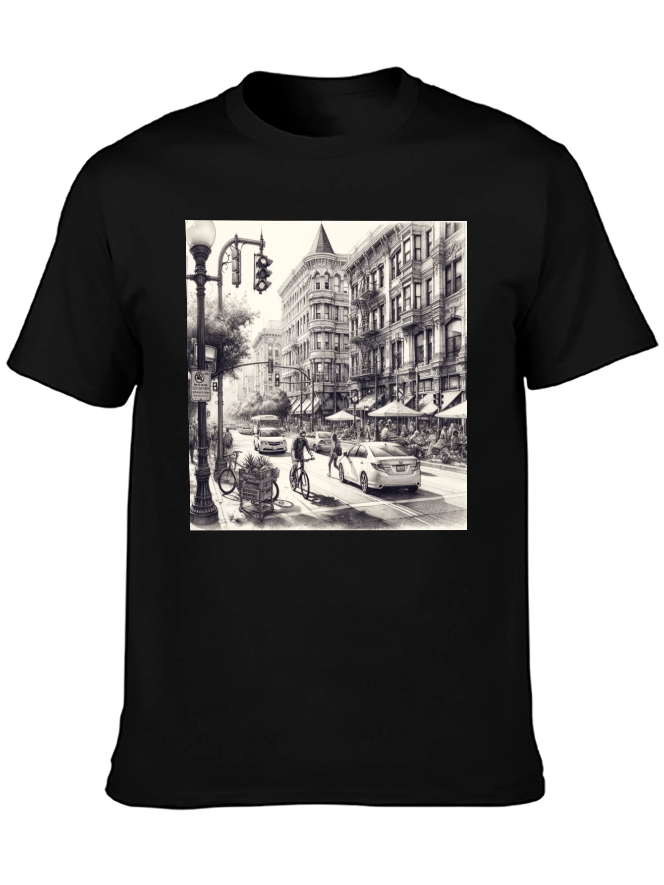 Urban Sketch Tee - Black Cotton Graphic T-Shirt