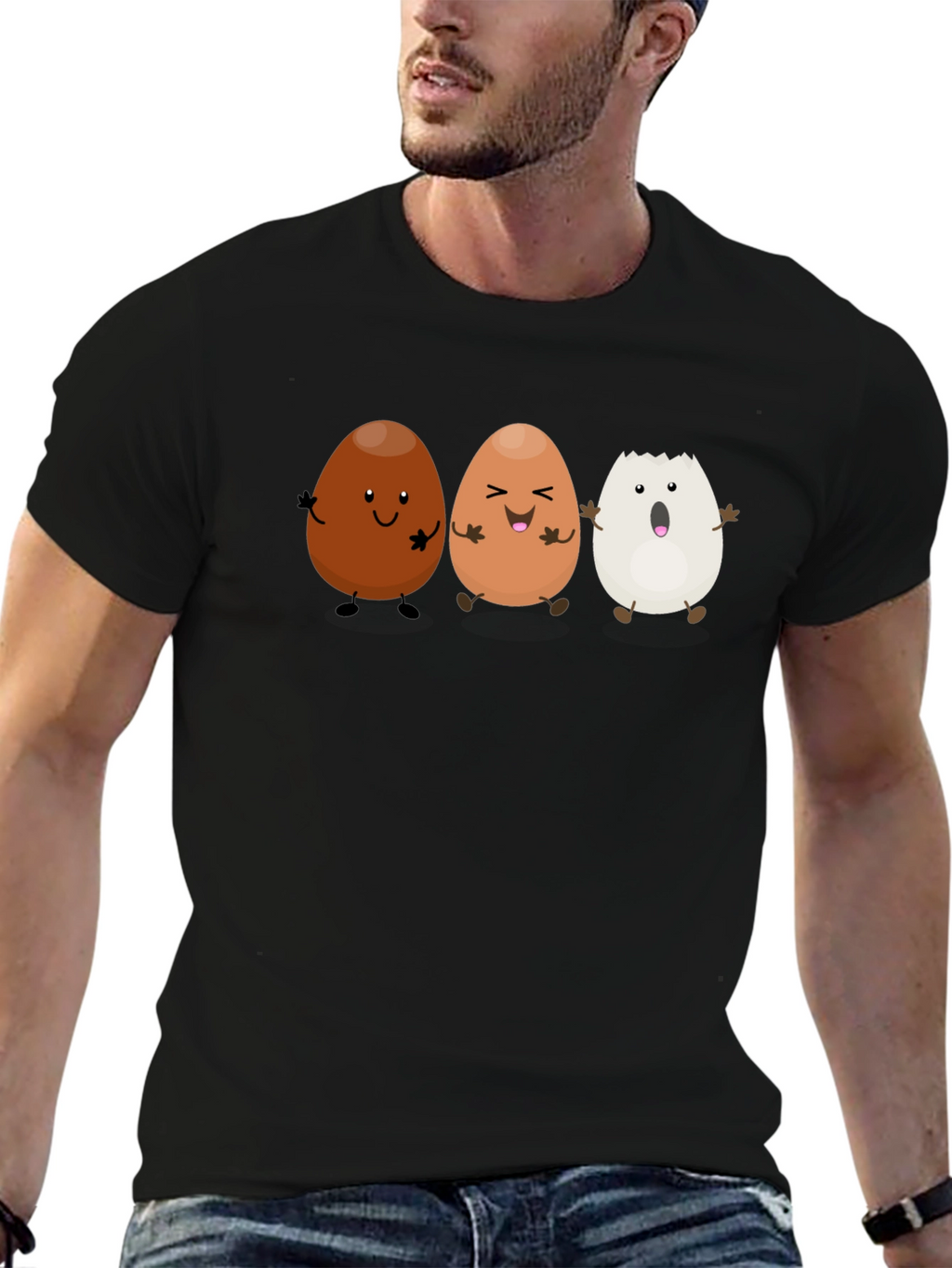 Funny Egg Cartoon Black T-Shirt