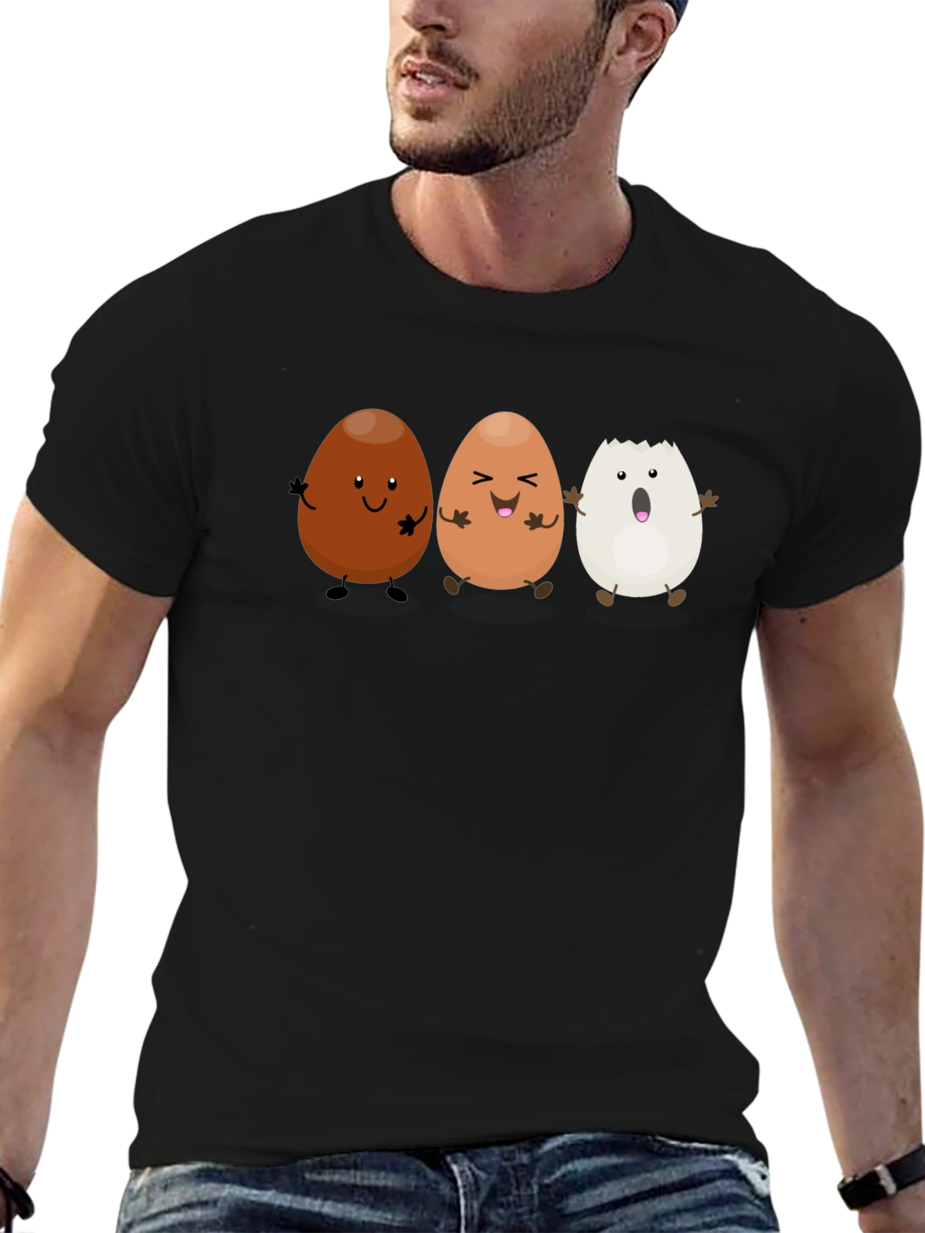 Funny Egg Cartoon Black T-Shirt