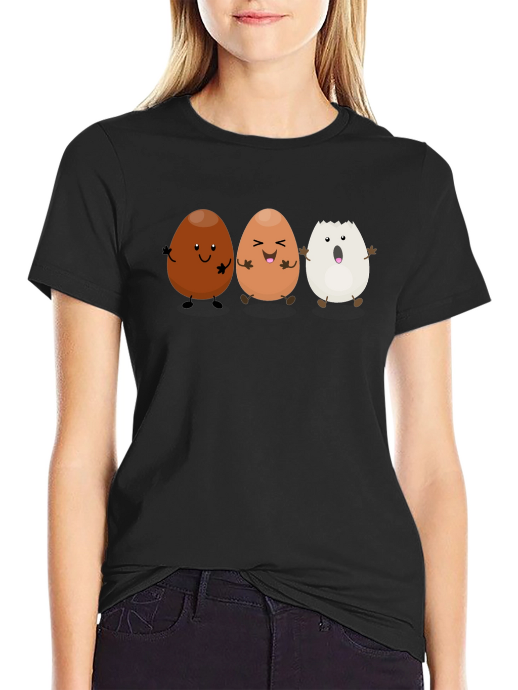 Funny Egg Cartoon Black T-Shirt