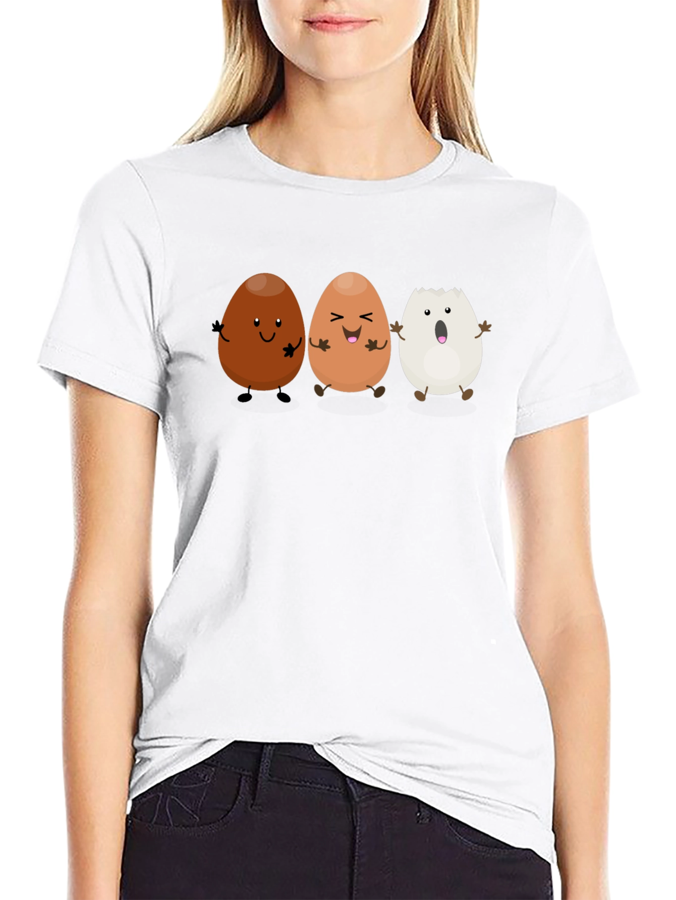 Funny Egg Cartoon Black T-Shirt