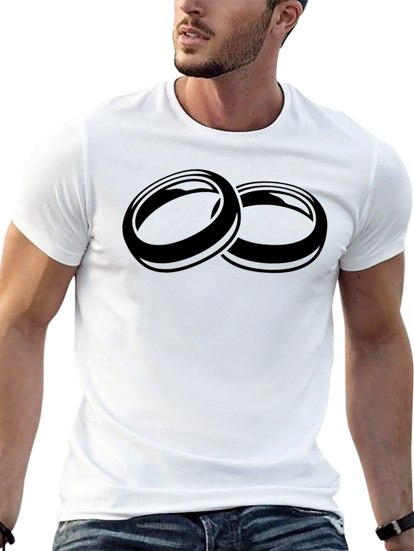 Mens Black T-Shirt with Interlocking Rings Graphic
