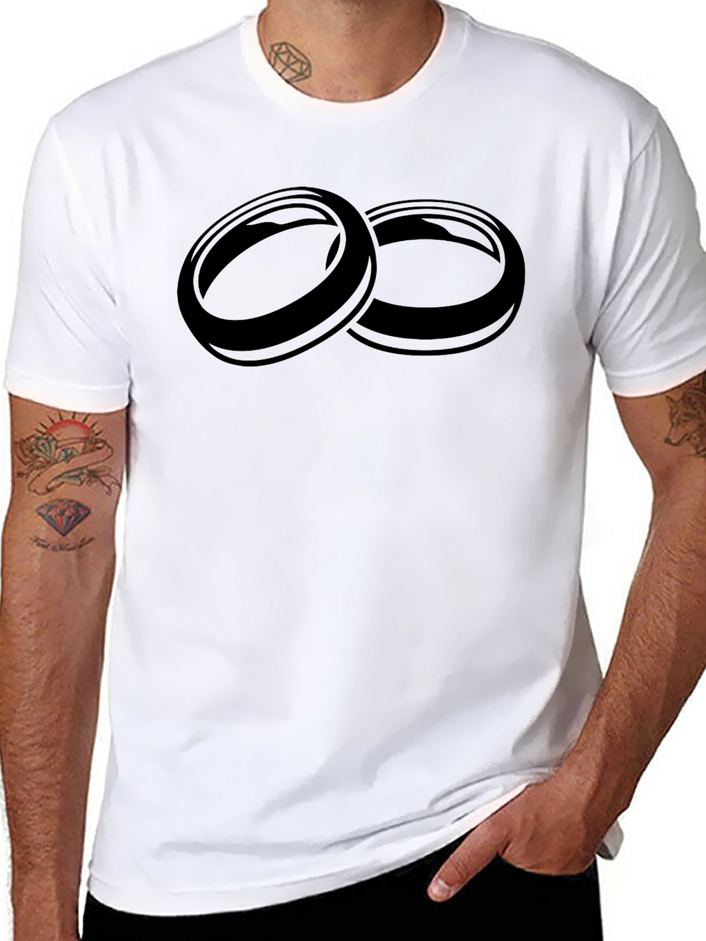 Mens Black T-Shirt with Interlocking Rings Graphic
