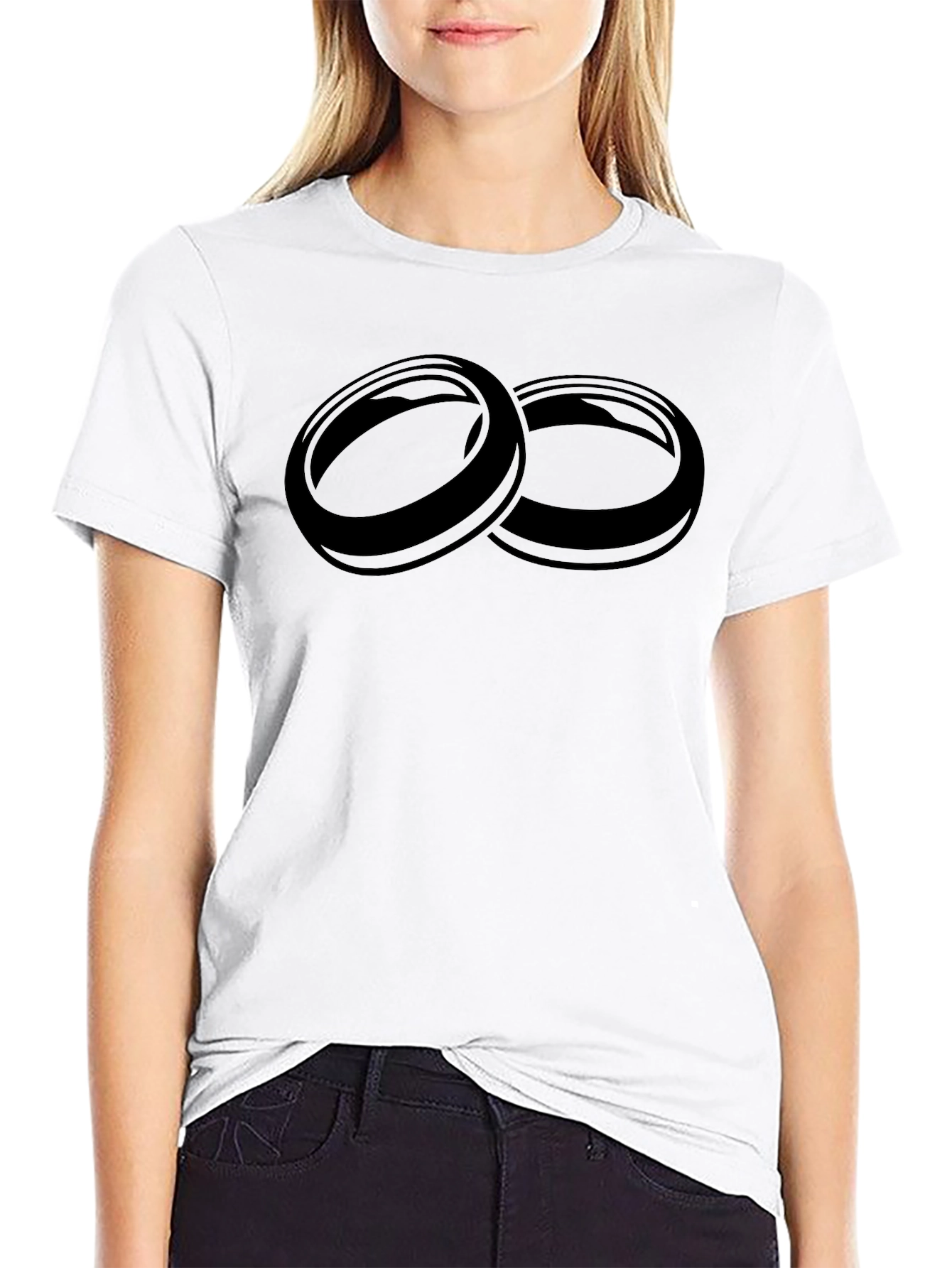 Mens Black T-Shirt with Interlocking Rings Graphic