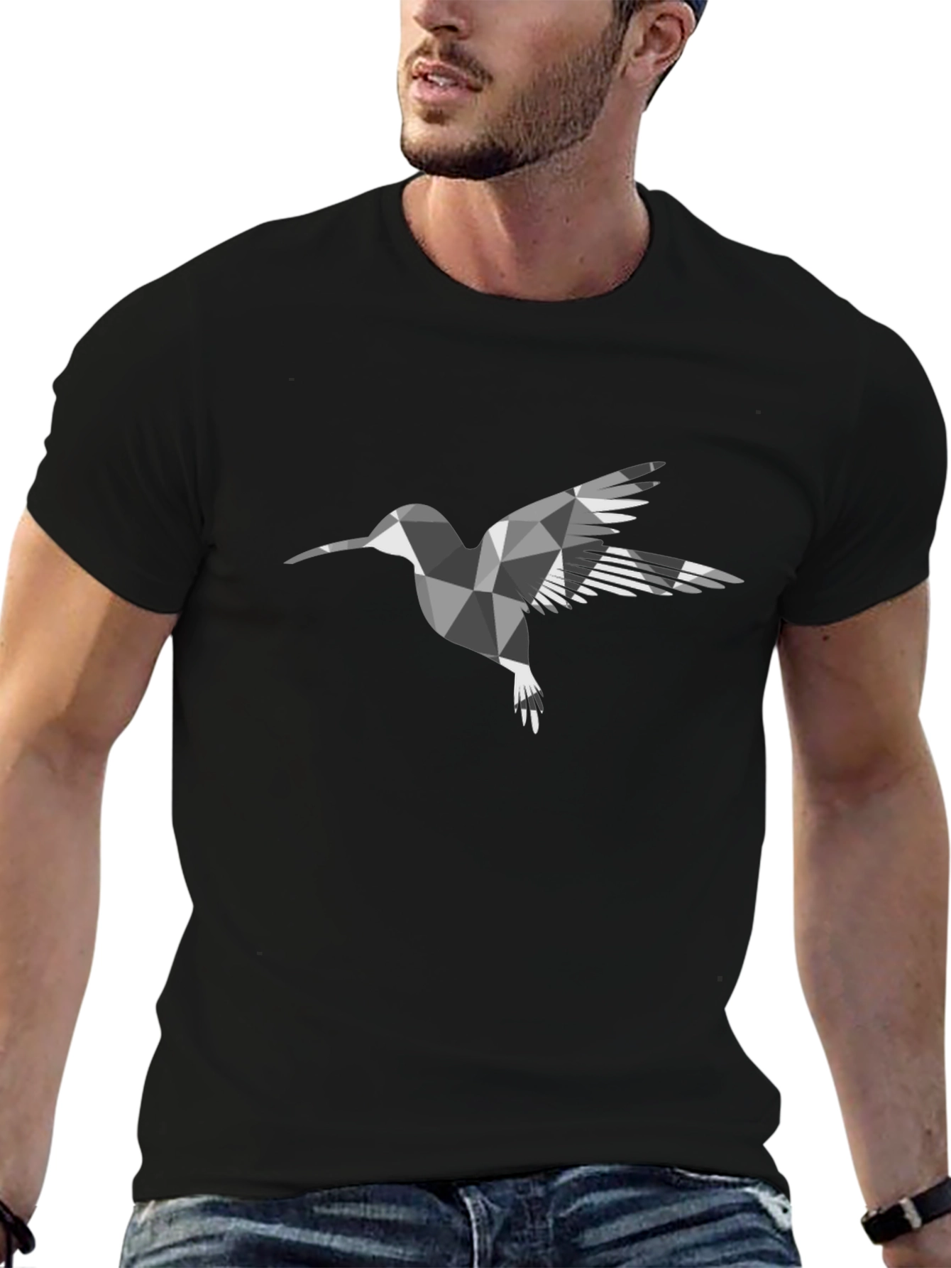Geometric Hummingbird Graphic Tee - Stylish Bird Lover Shirt
